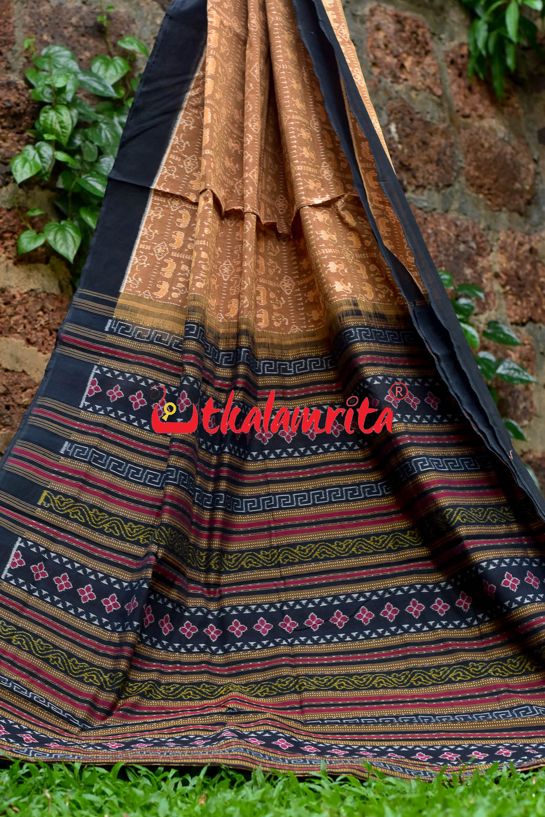 Hathi Design Light Brown Sambalpuri Cotton Saree