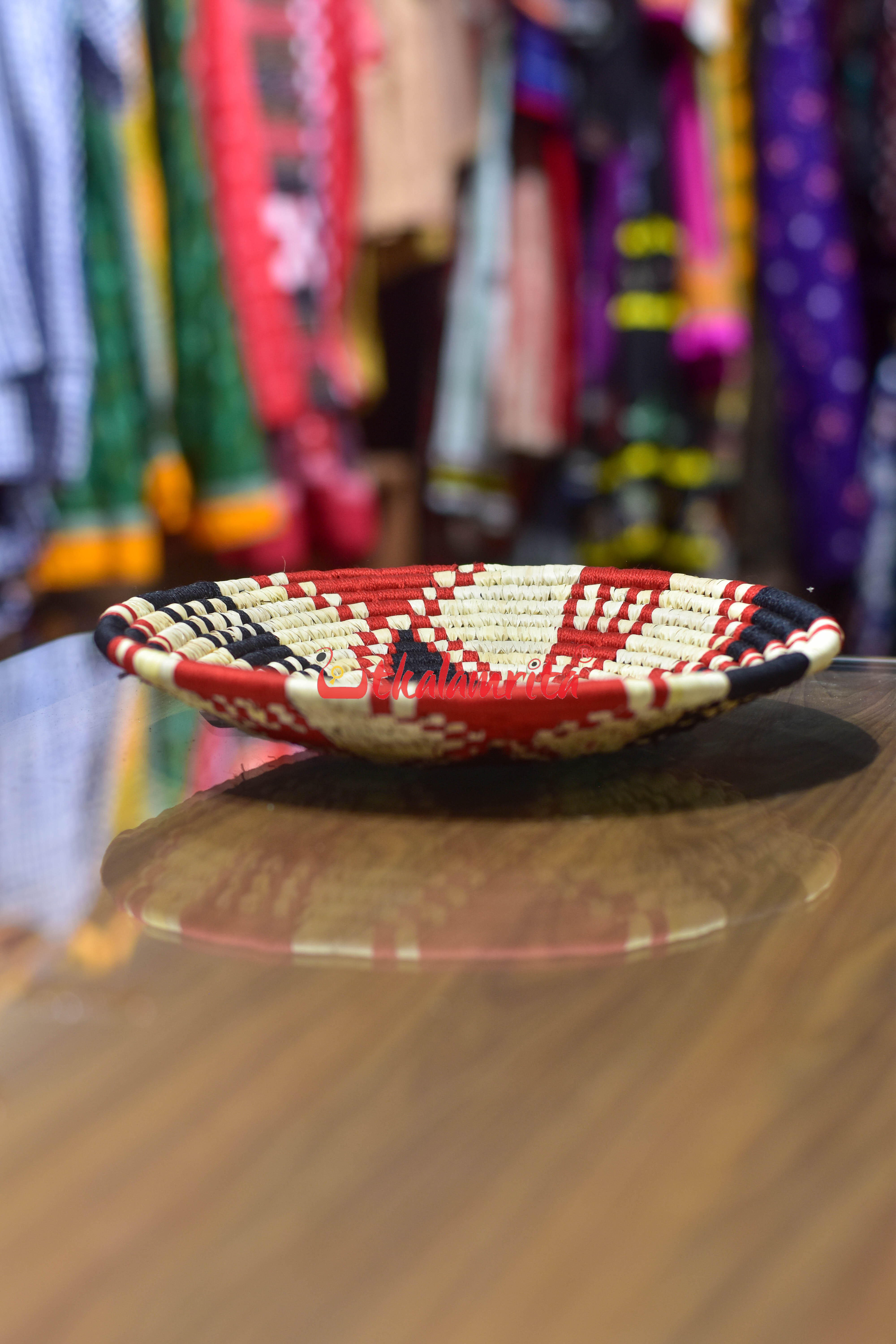 Sabai Grass Red Black Wall Basket- Medium