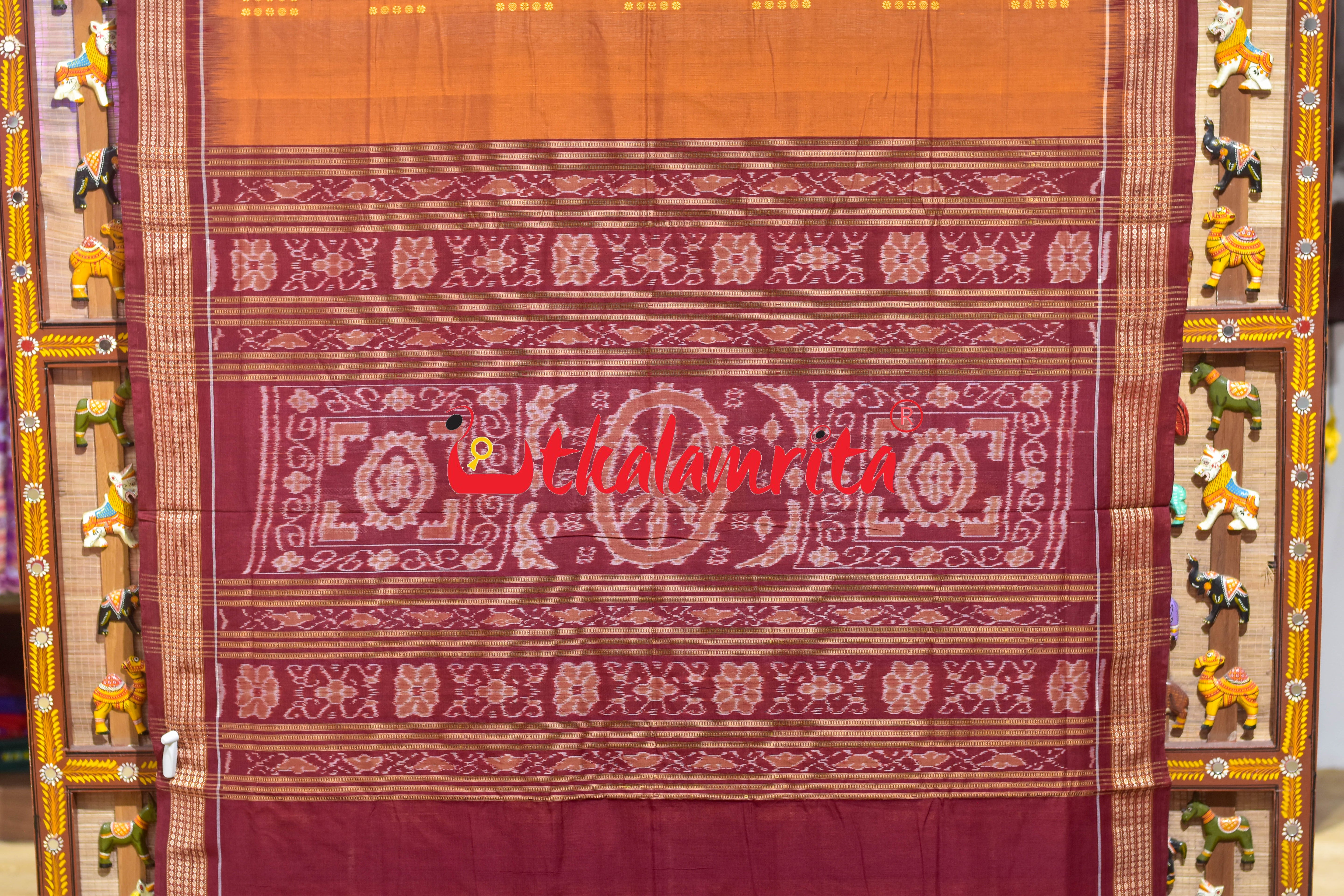 Mustard Peach Pere Bandha Bomkai Cotton Saree