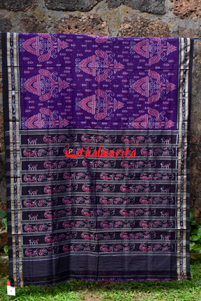 Purple Black Peacocks Khandua Cotton Saree