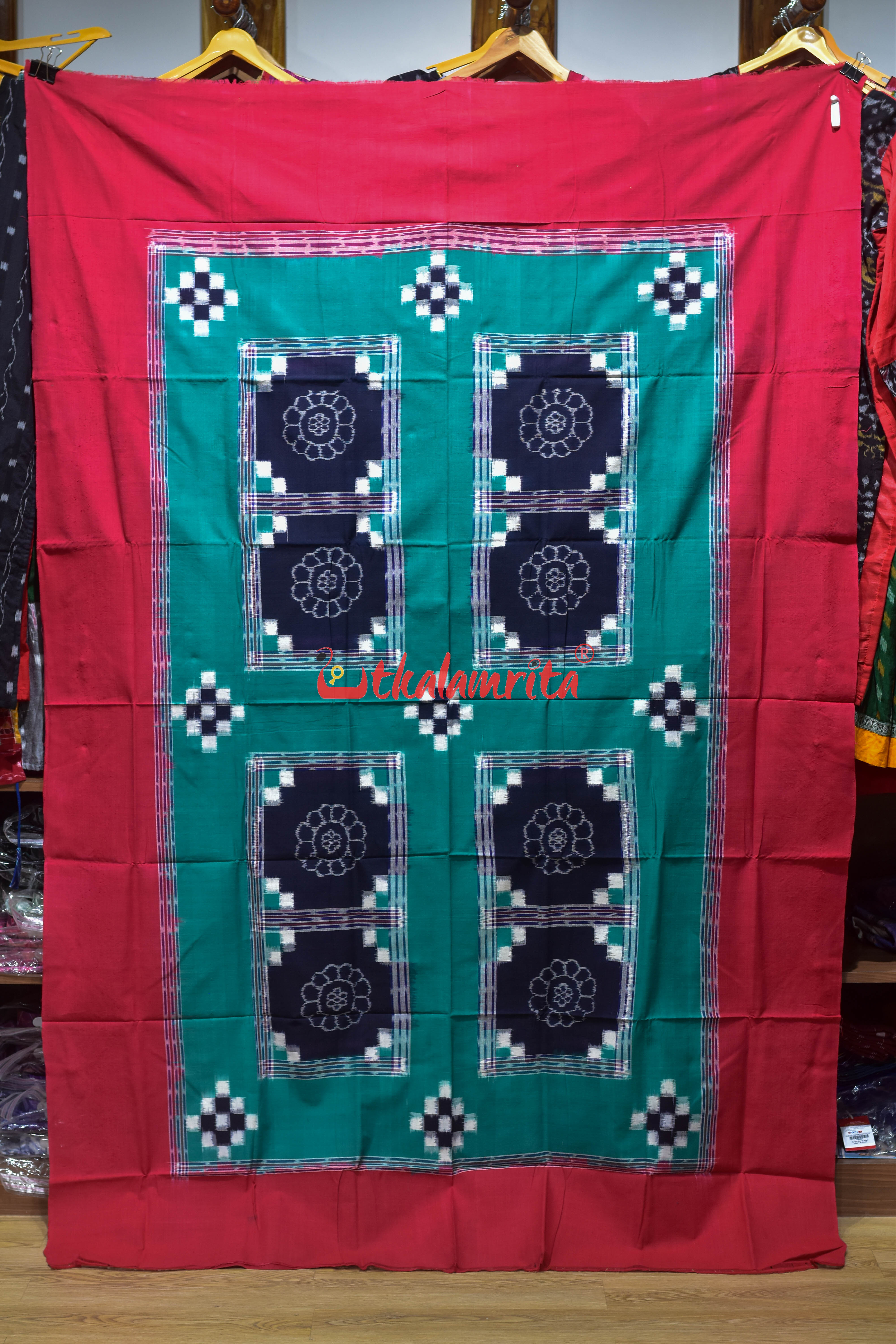 Green Red Flower Bandha Cotton (Single Bedsheet)