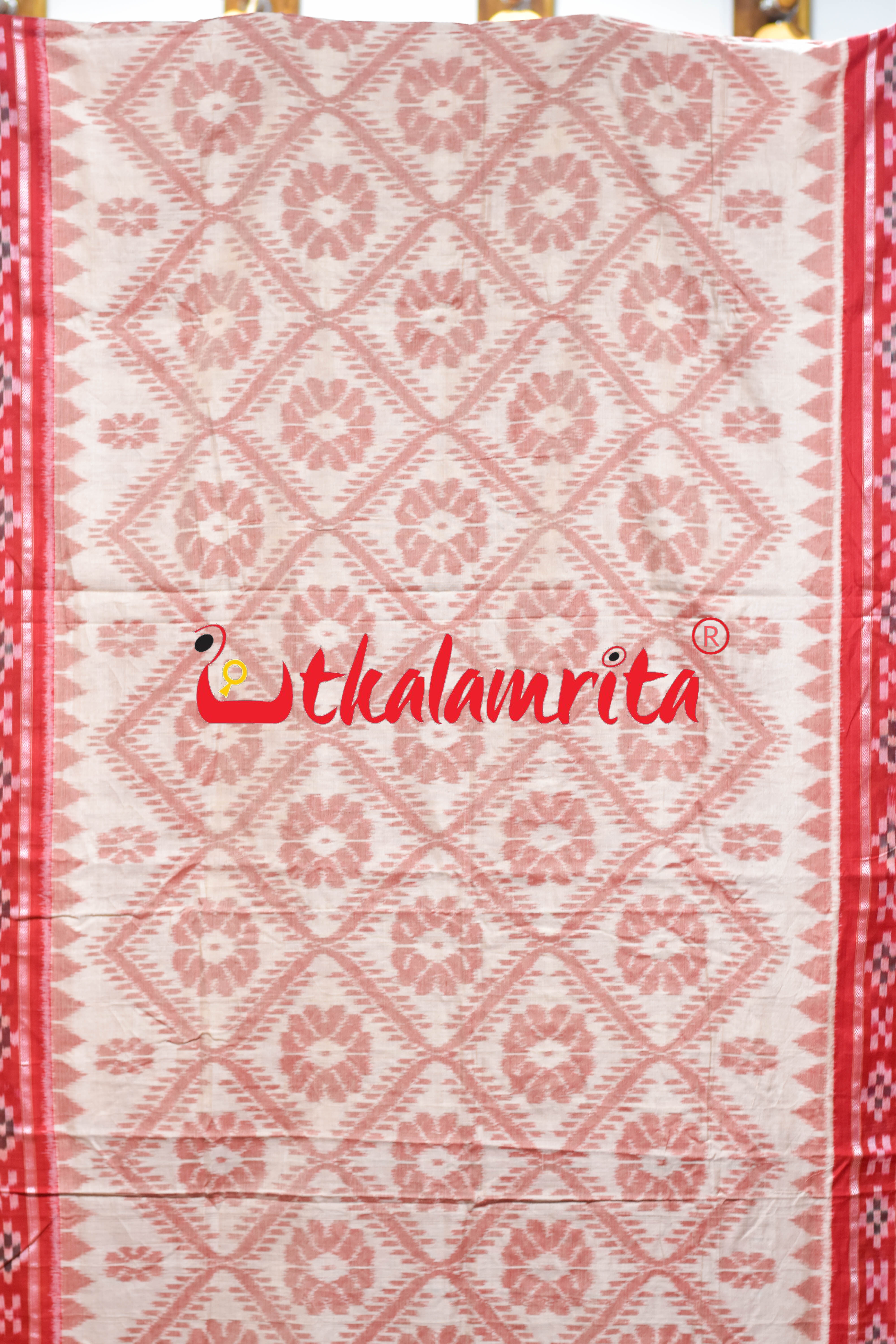 Off White Red Bada Phula Khandua Cotton Saree