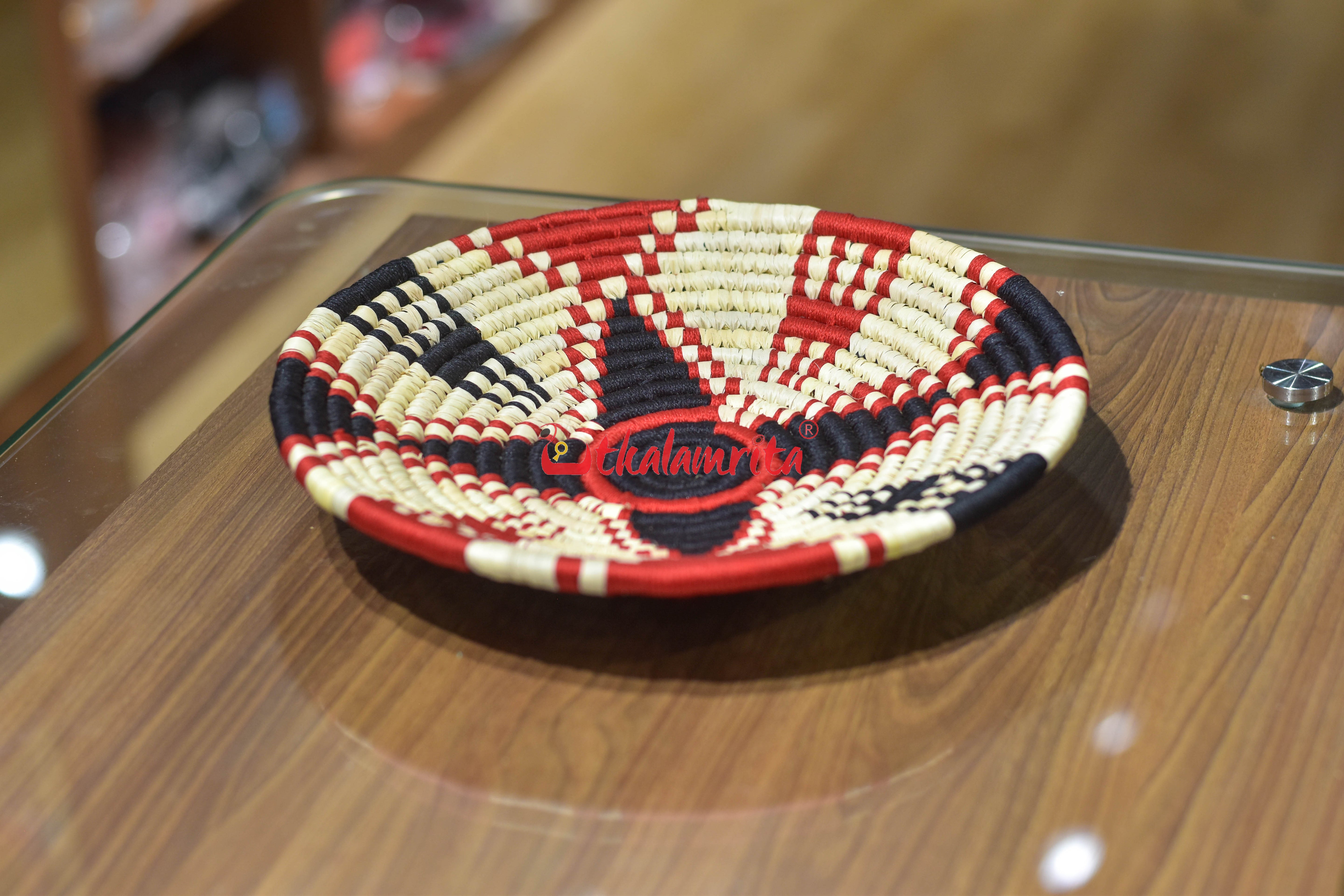 Sabai Grass Red Black Wall Basket- Medium