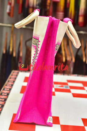 Pink Tribals Dancing Big Jute Bag