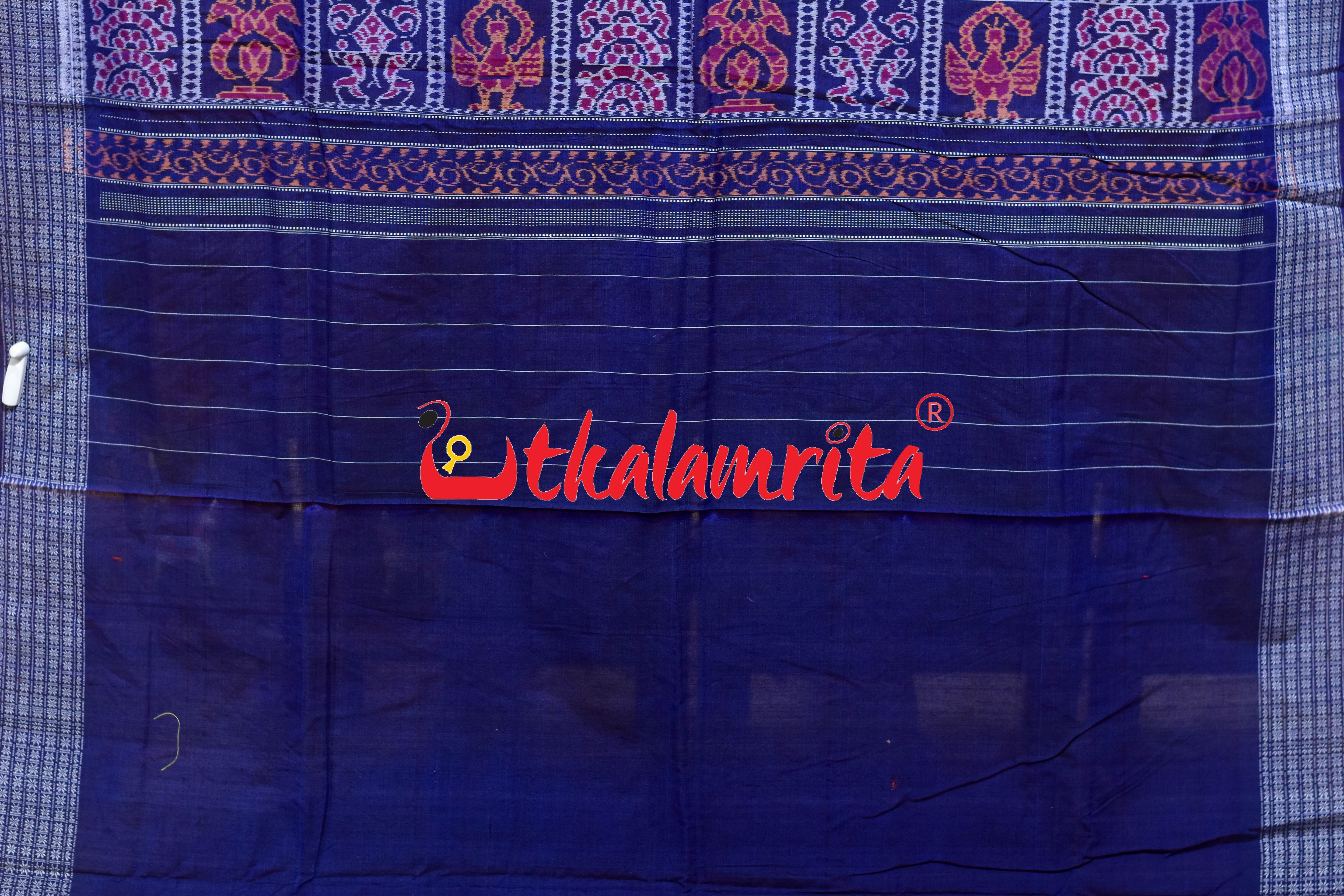 Sankha Chakra Rust Yellow Blue Sambalpuri Cotton Saree