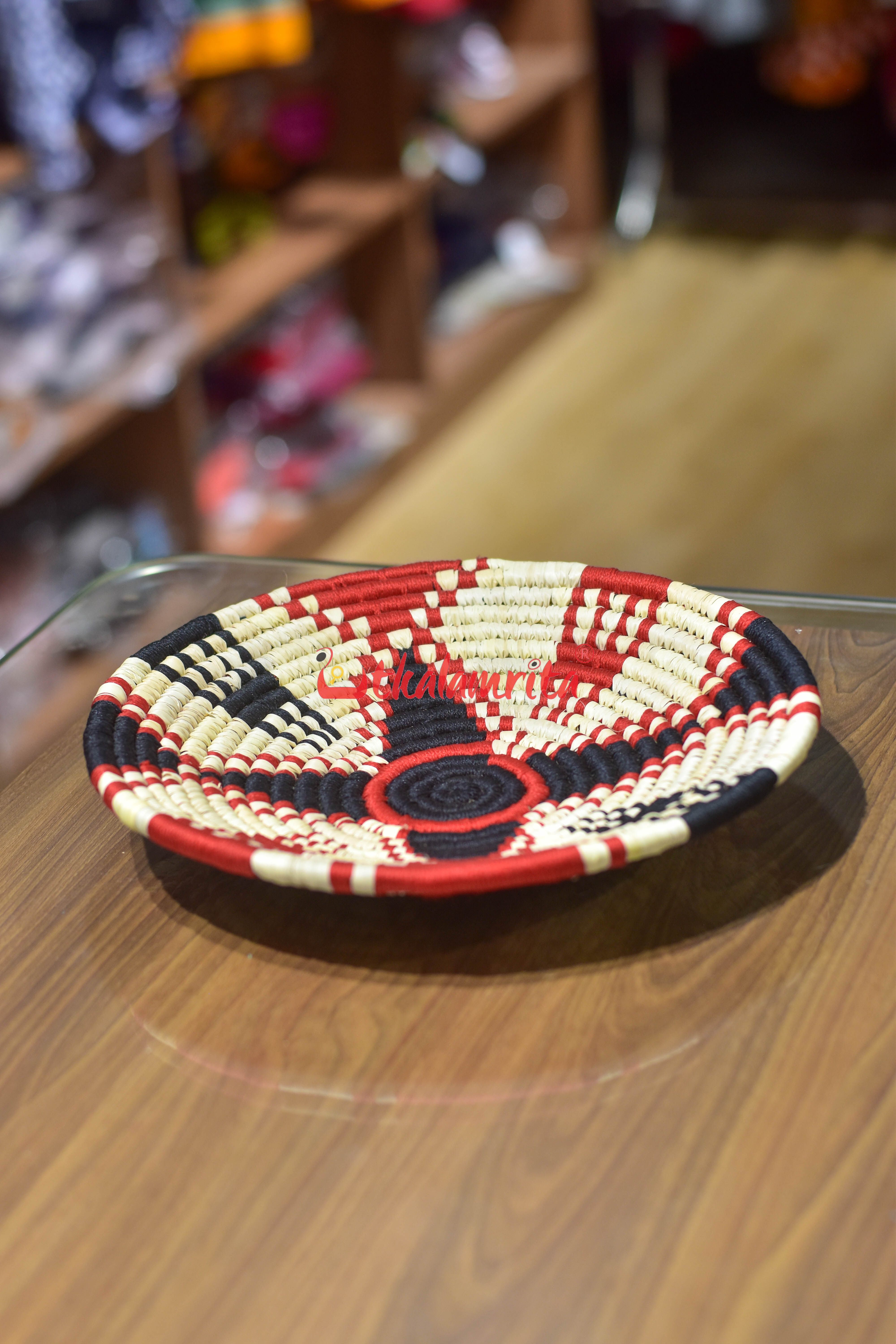 Sabai Grass Red Black Wall Basket- Medium