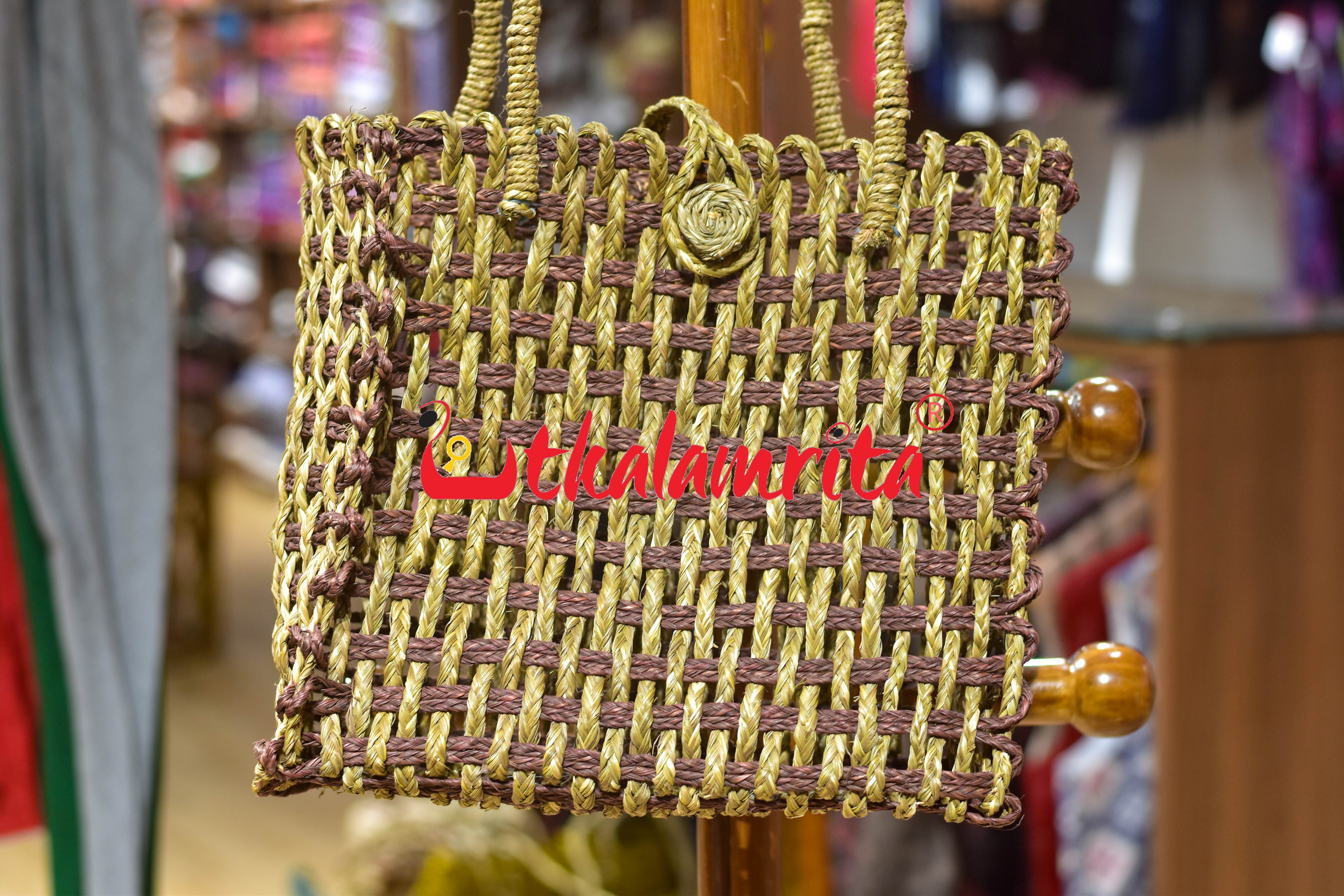 Sabai Grass Jali Bag Large (Natural-Brown)