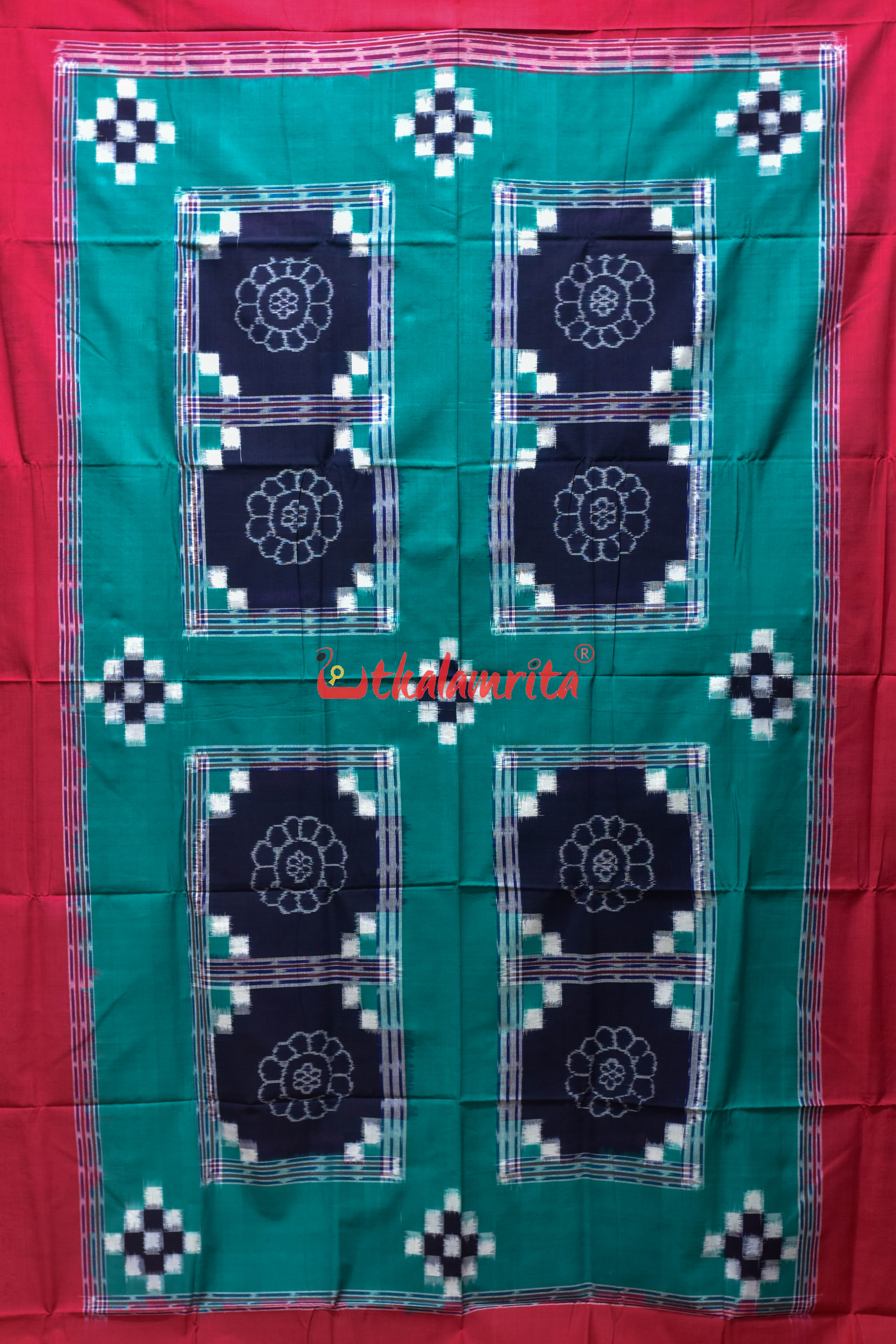 Green Red Flower Bandha Cotton (Single Bedsheet)
