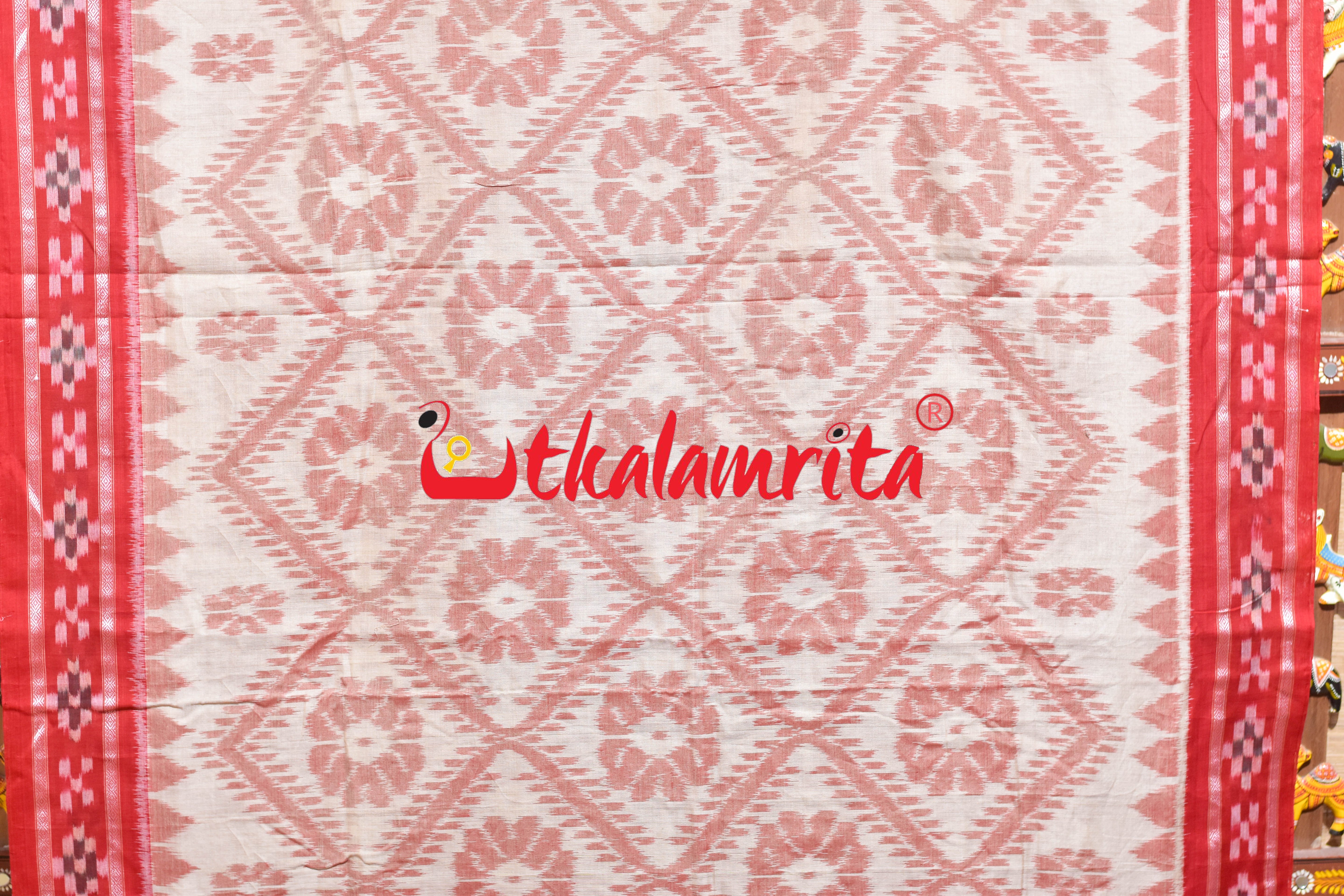 Off White Red Bada Phula Khandua Cotton Saree