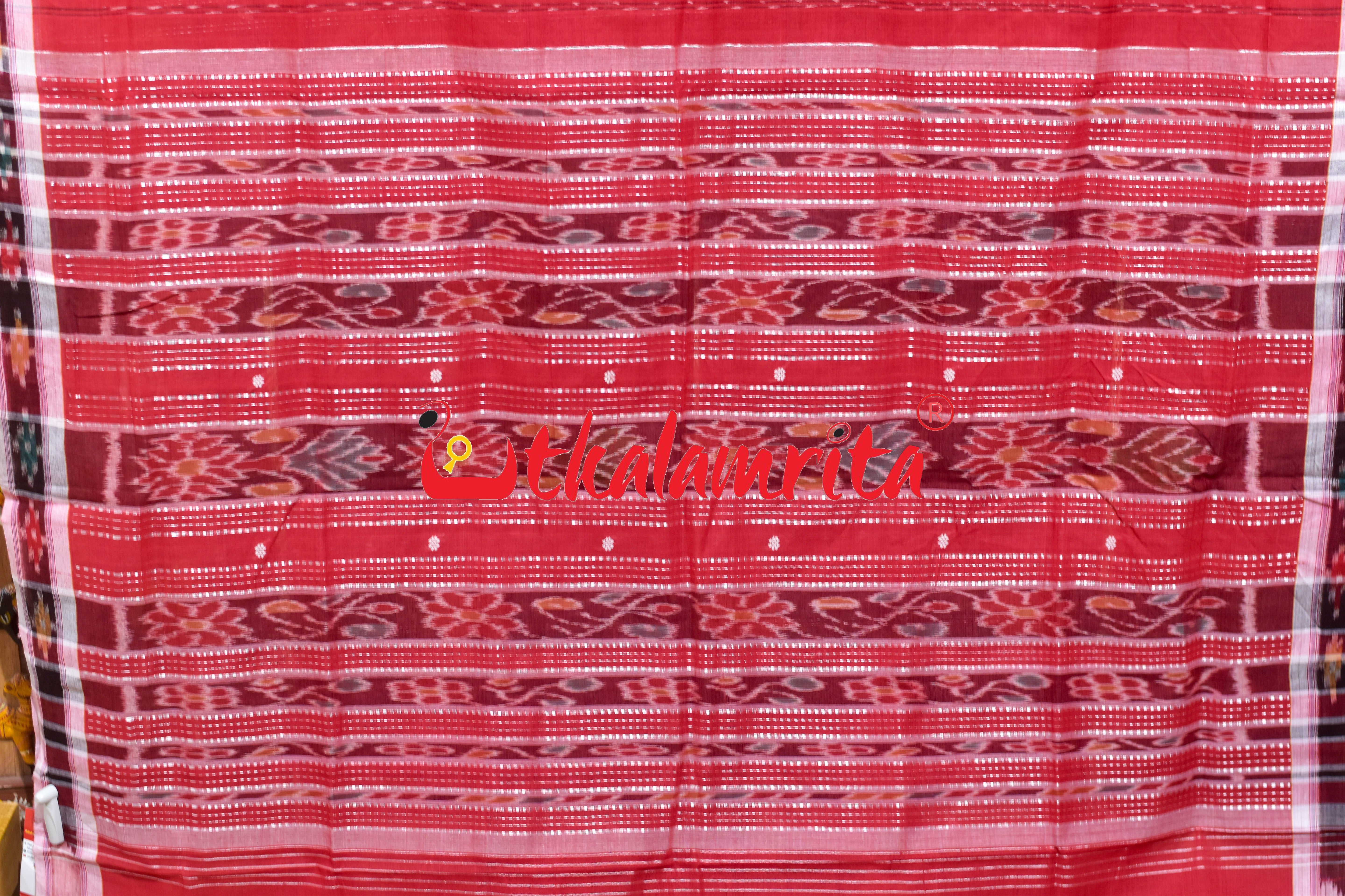 Red Fish Lines Pittala Single Cotton Saree