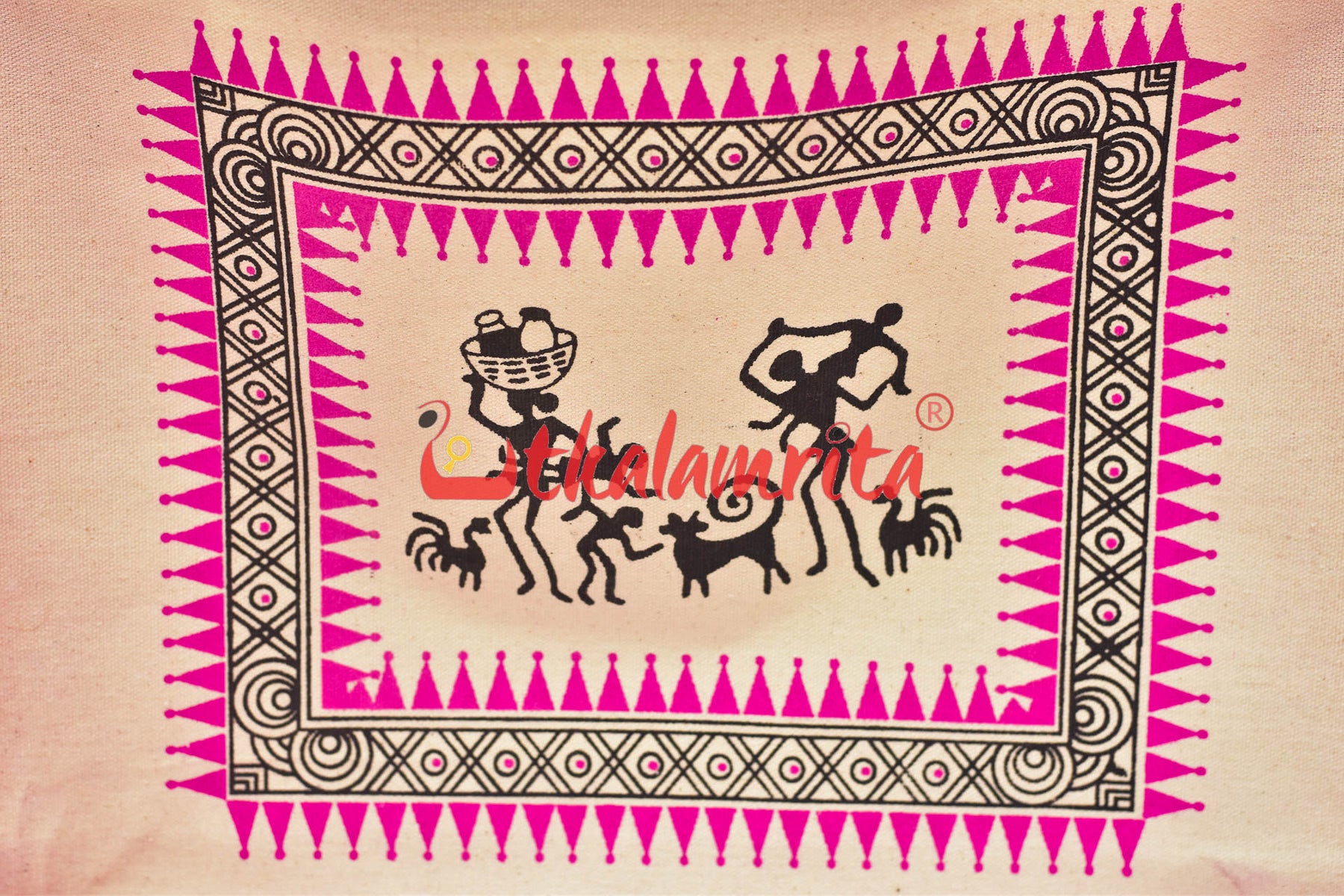 Pink Tribals Dancing Big Jute Bag