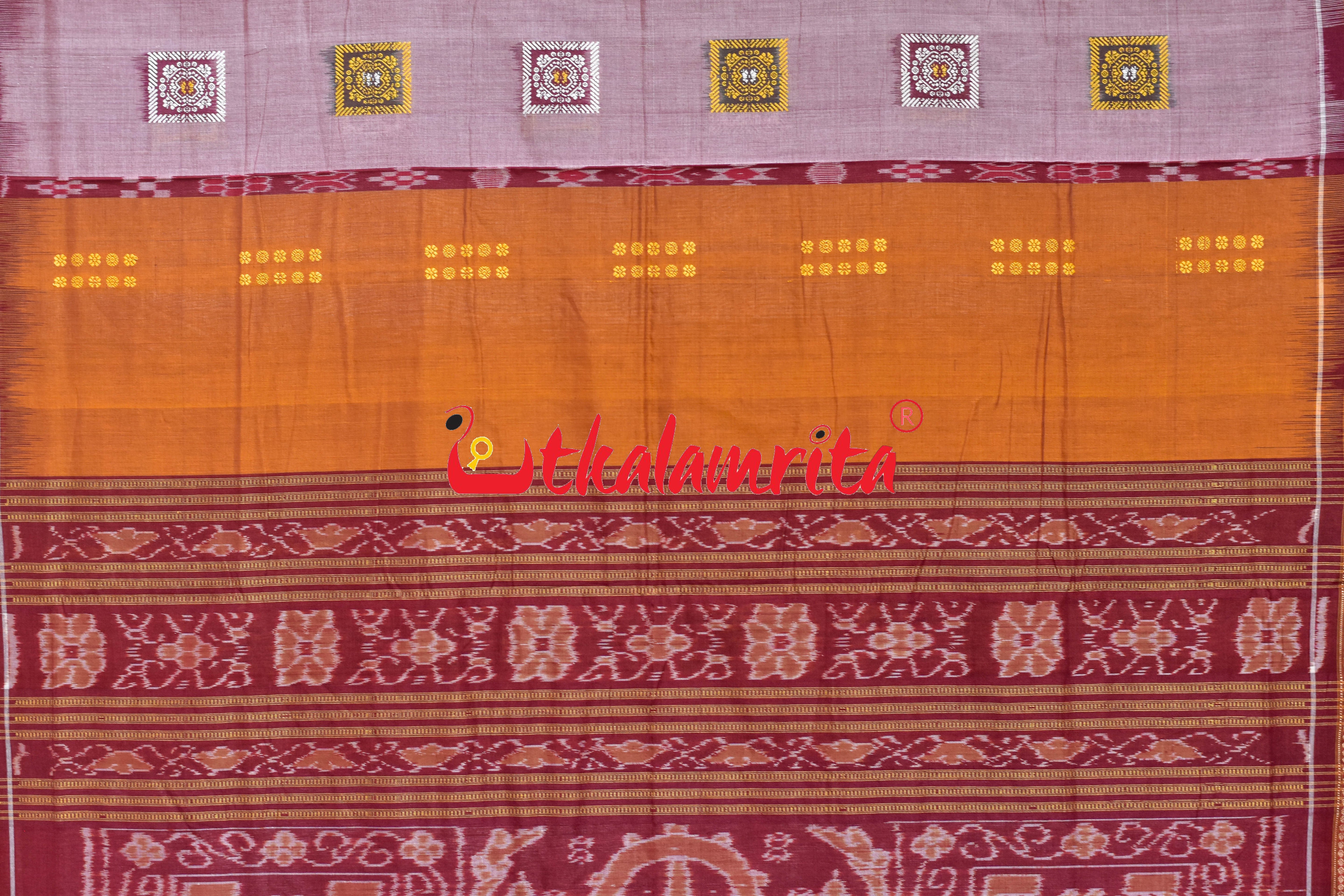 Mustard Peach Pere Bandha Bomkai Cotton Saree