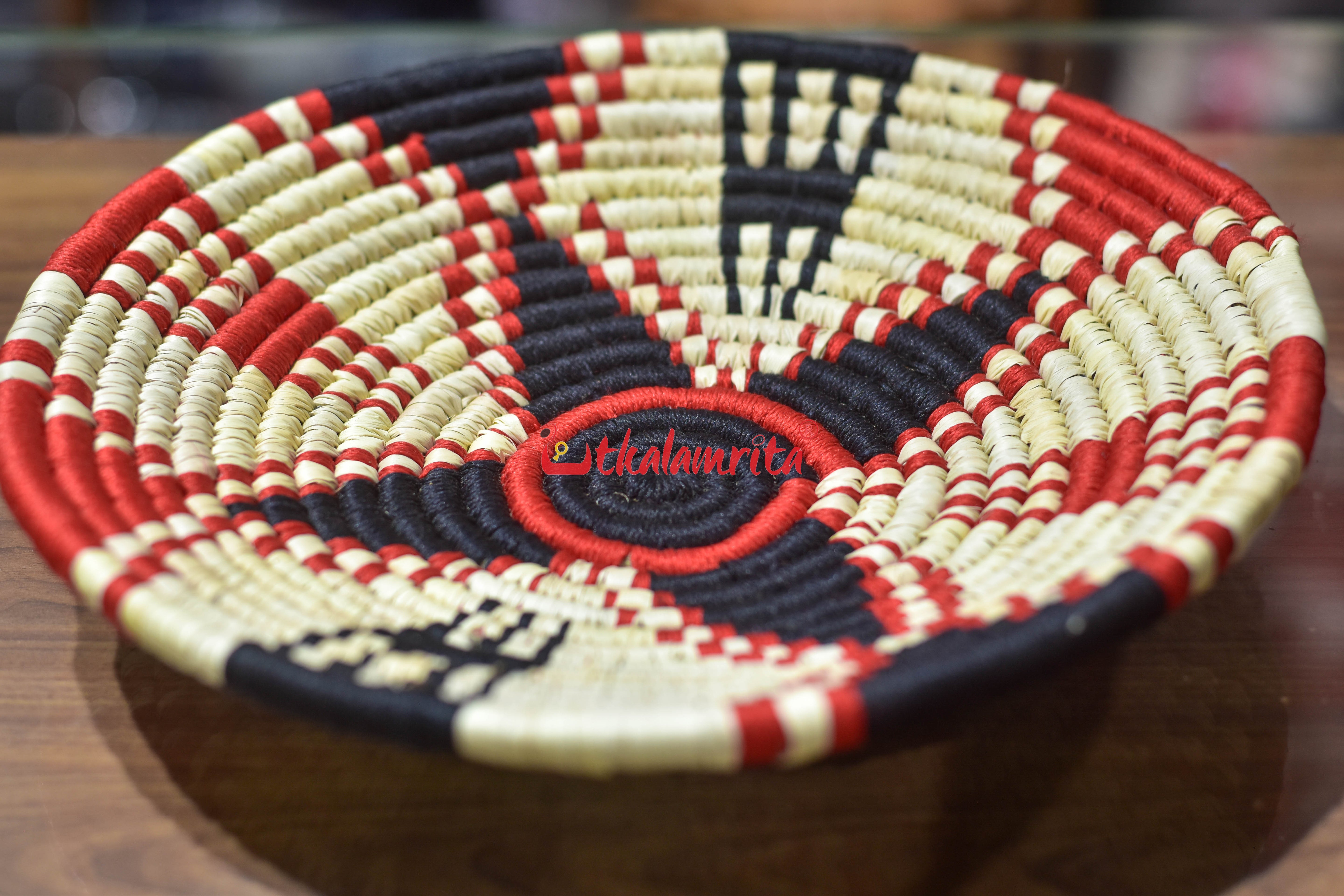 Sabai Grass Red Black Wall Basket- Medium