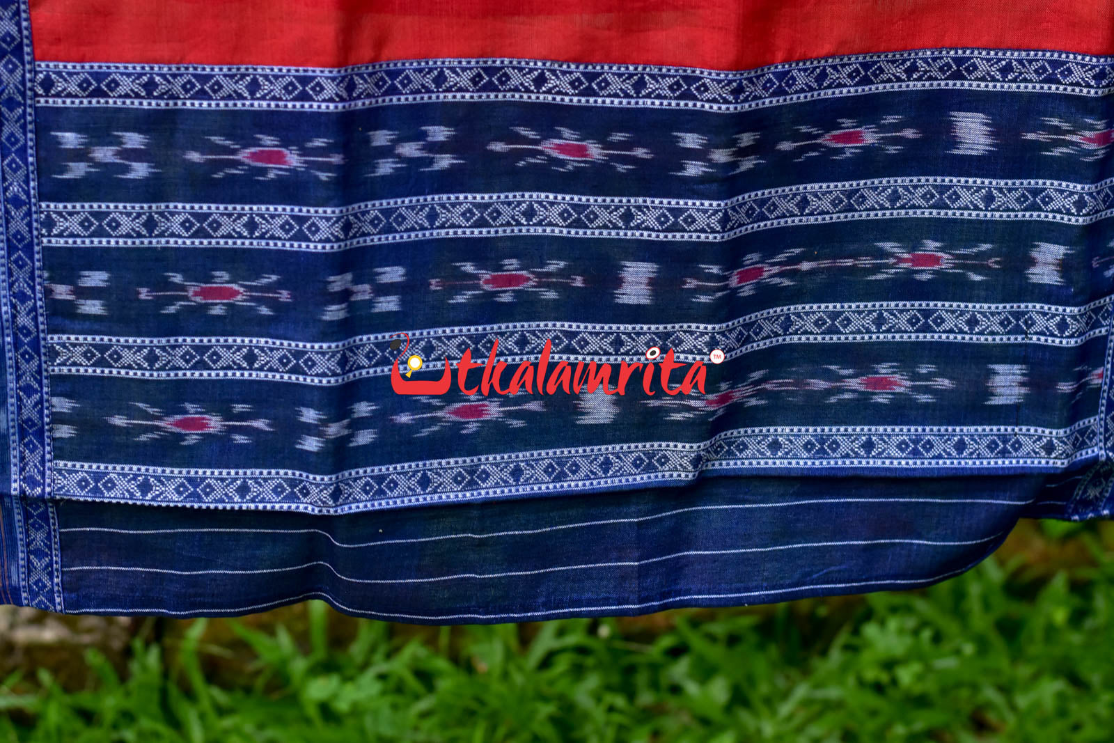 Navy Blue Red Pasapali Long Flower Bandha Dress Set