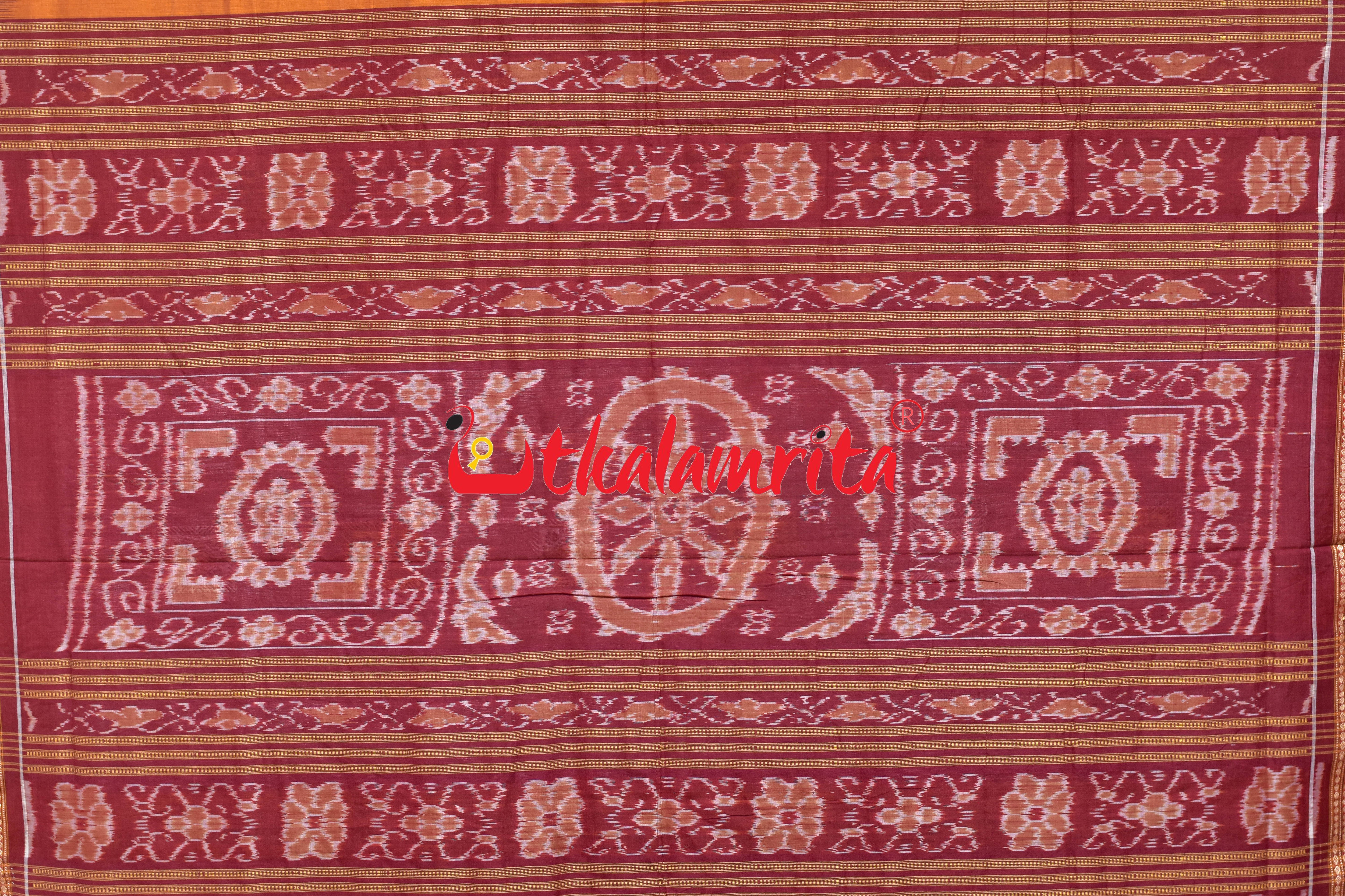 Mustard Peach Pere Bandha Bomkai Cotton Saree