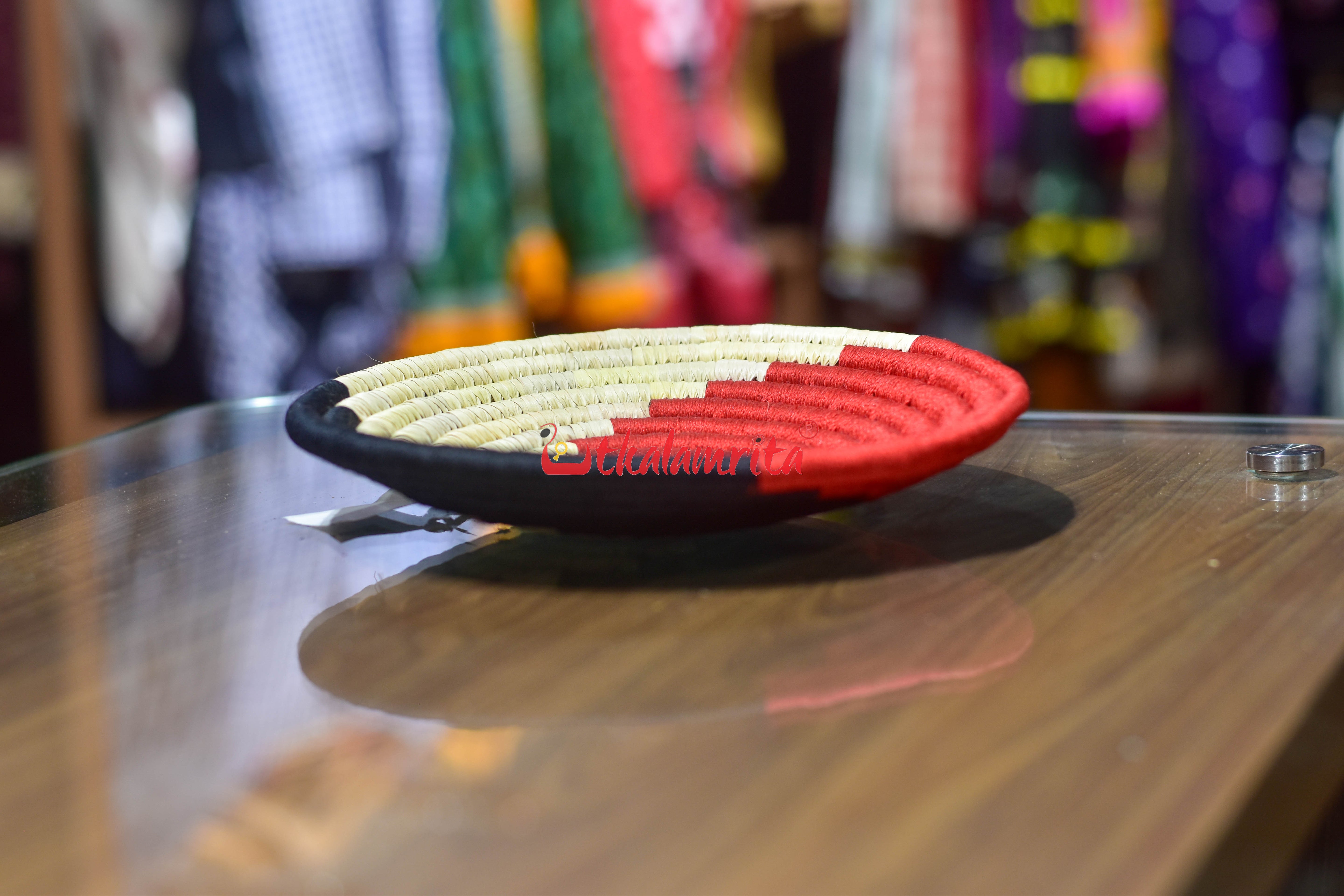 Sabai Grass Red Black Wall Basket- Small