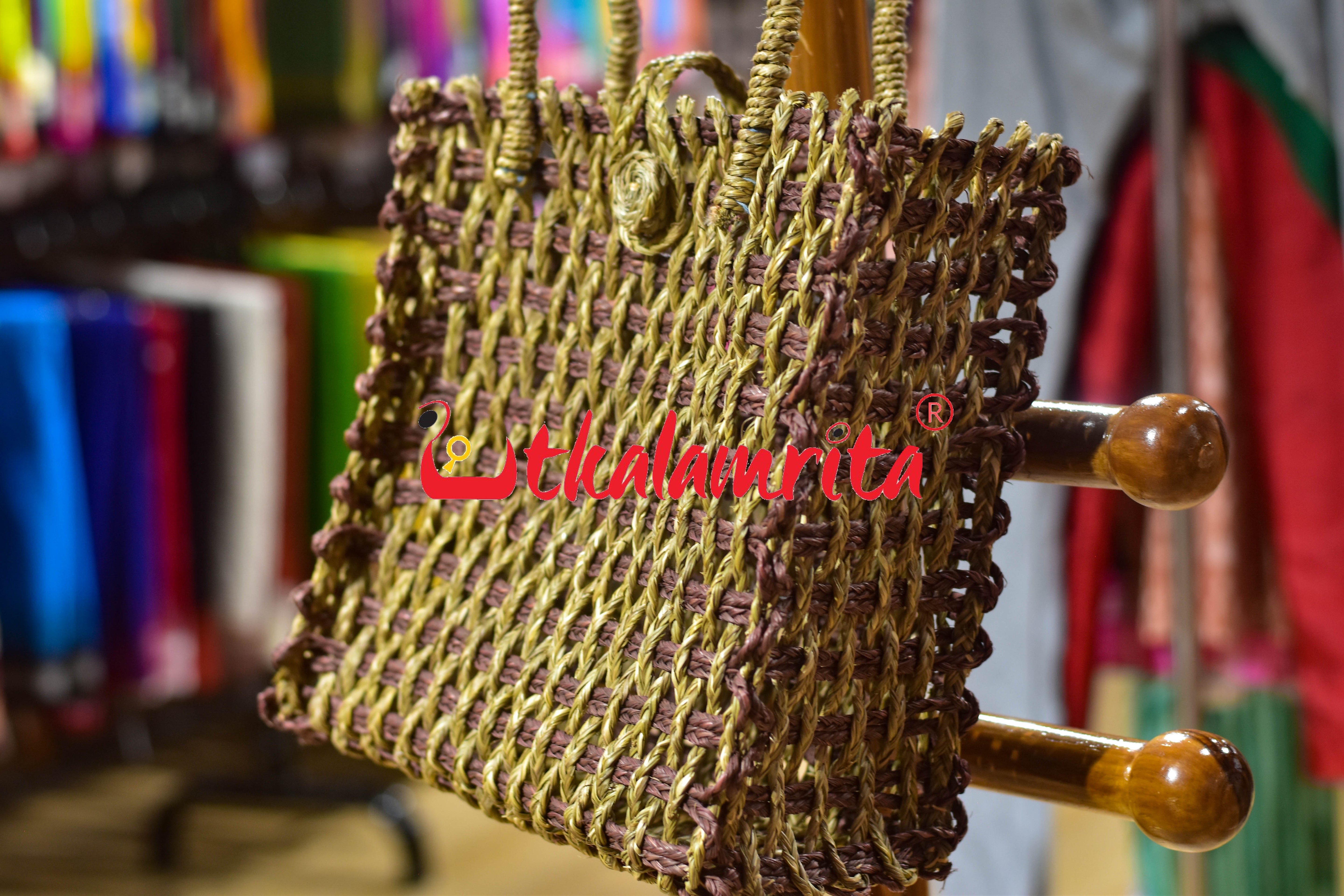 Sabai Grass Jali Bag Large (Natural-Brown)
