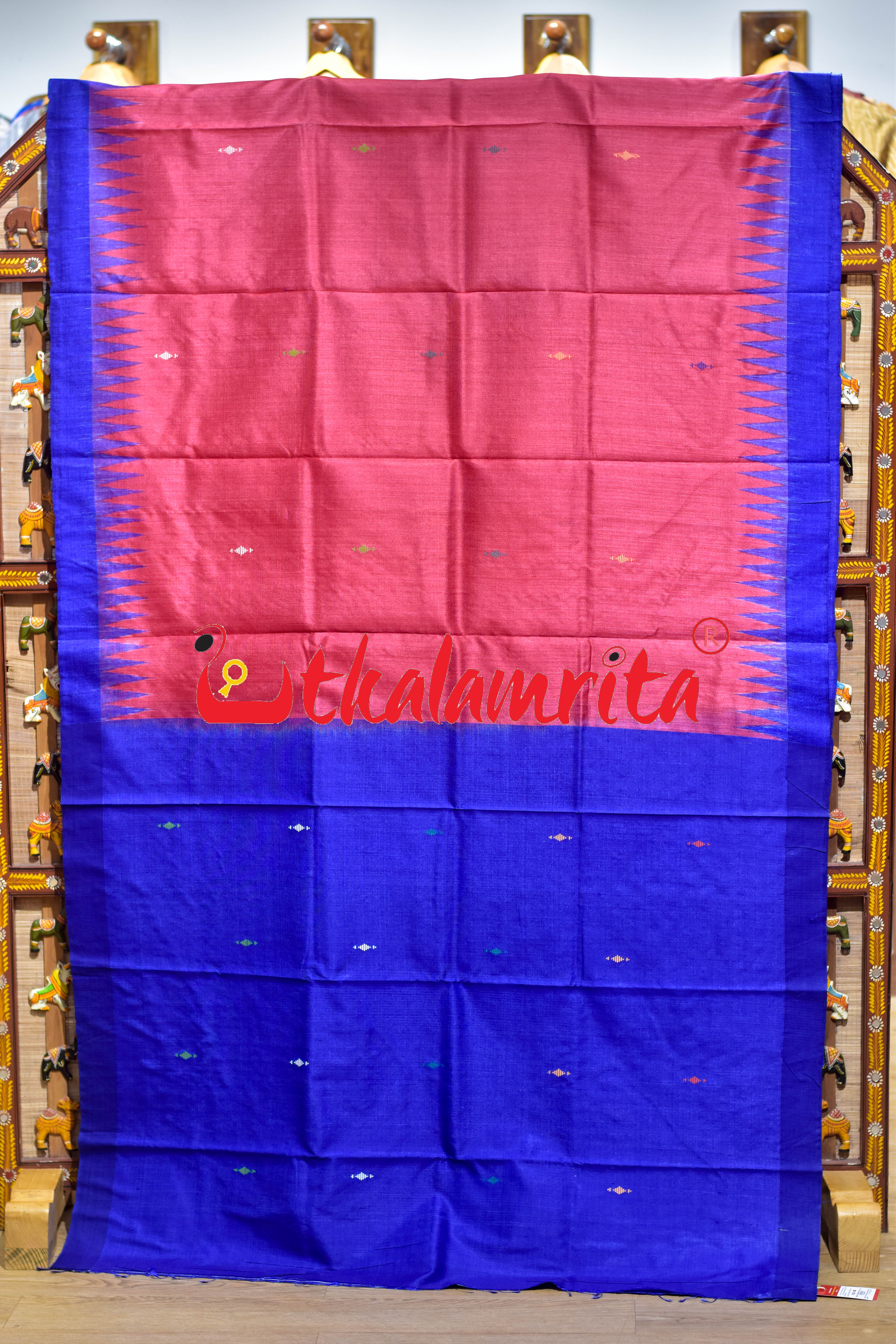 Red Blue Phoda Anchal Gopalpur Tussar Silk Saree