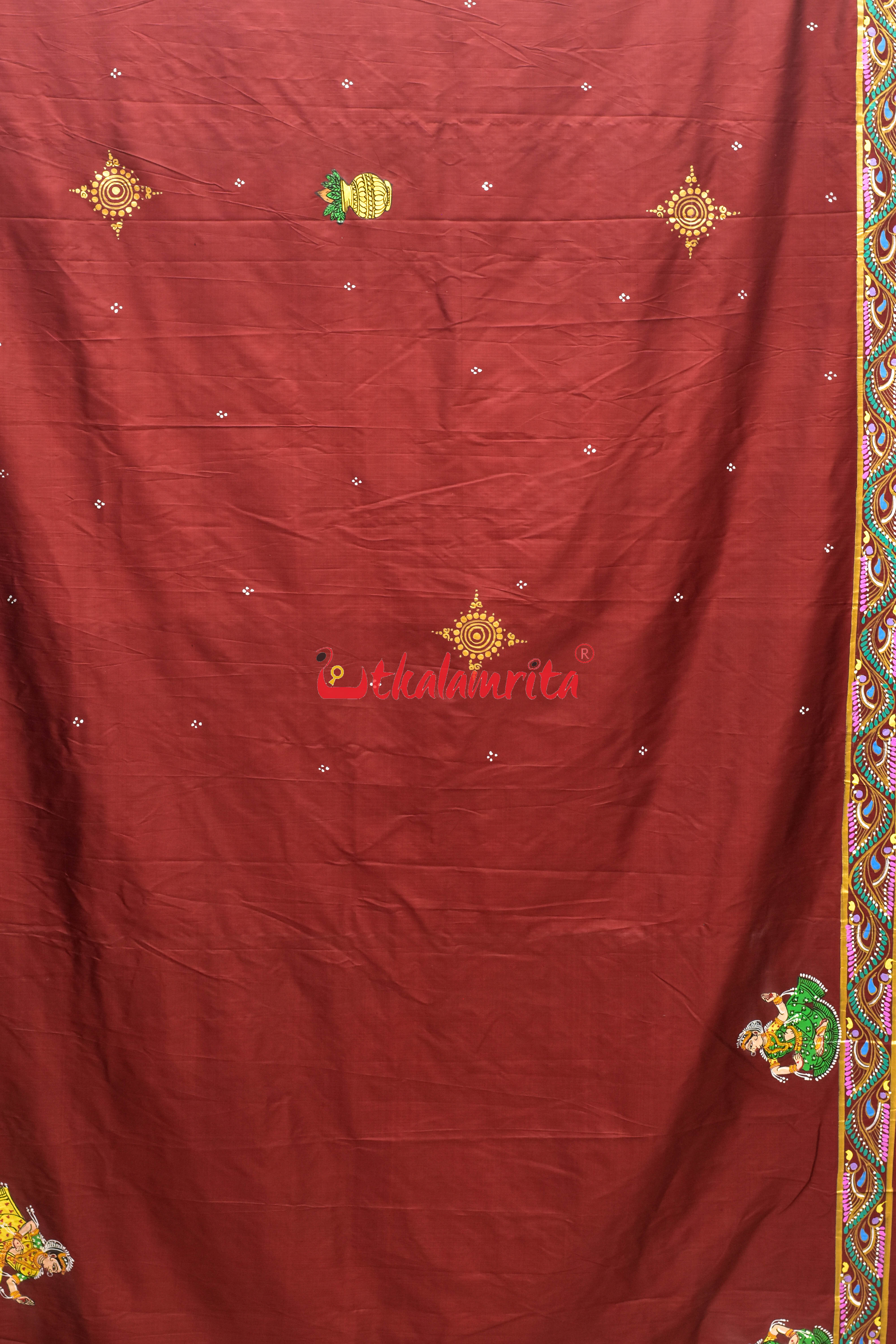 Maroon Batta Sabitri Theme Pattachitra Silk Saree