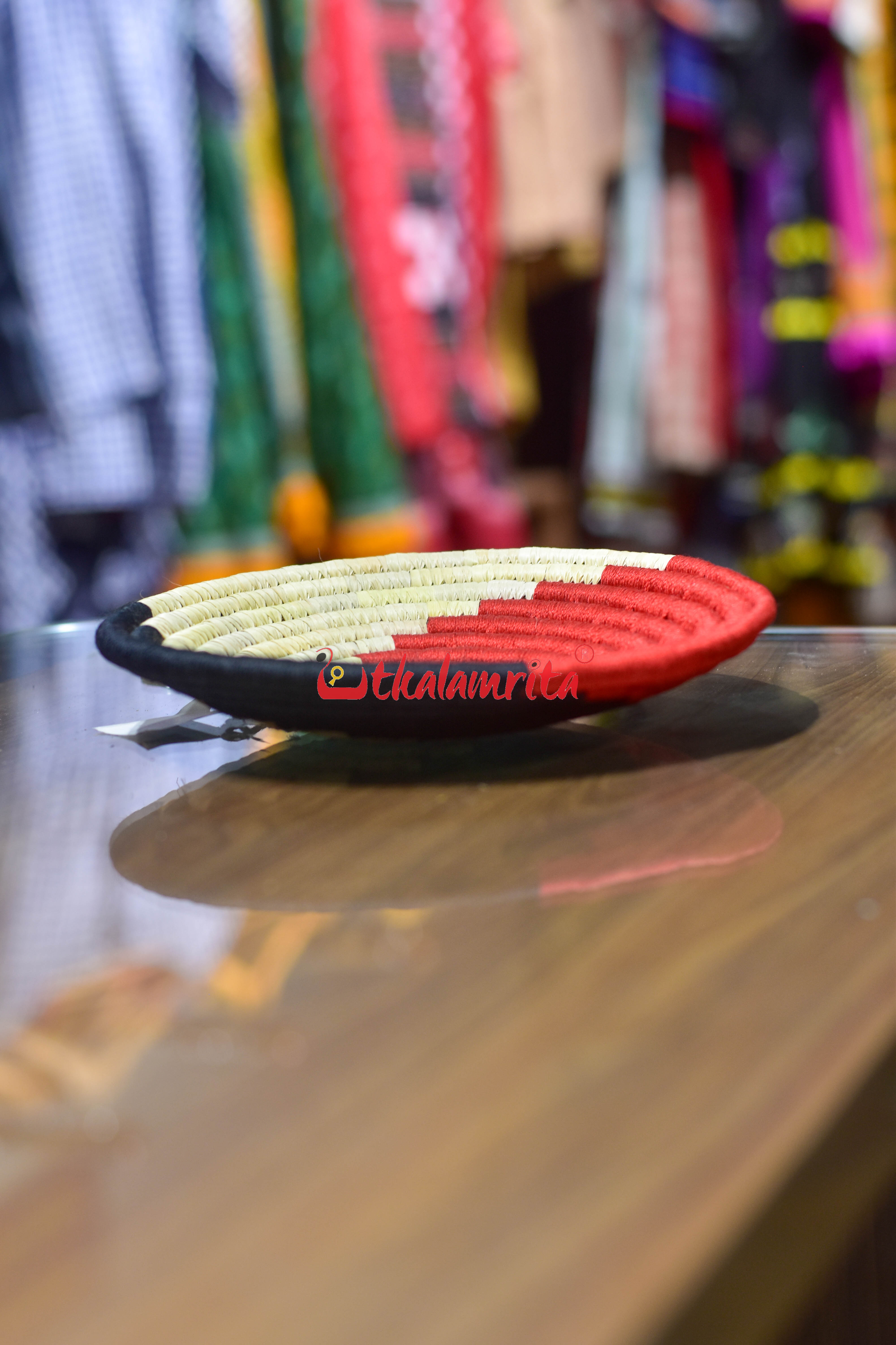 Sabai Grass Red Black Wall Basket- Small