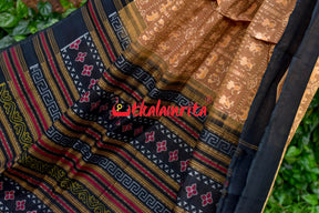 Hathi Design Light Brown Sambalpuri Cotton Saree