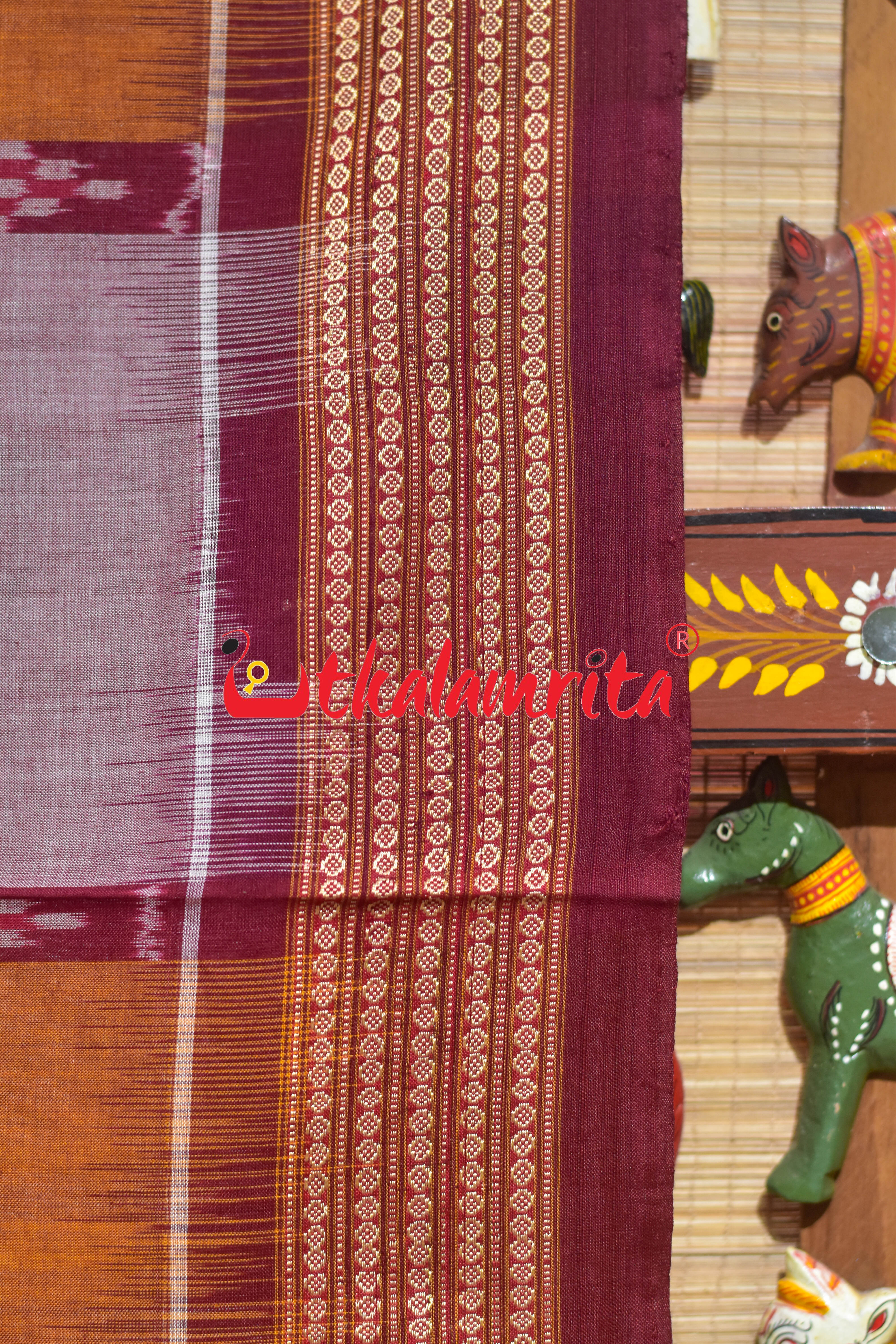 Mustard Peach Pere Bandha Bomkai Cotton Saree