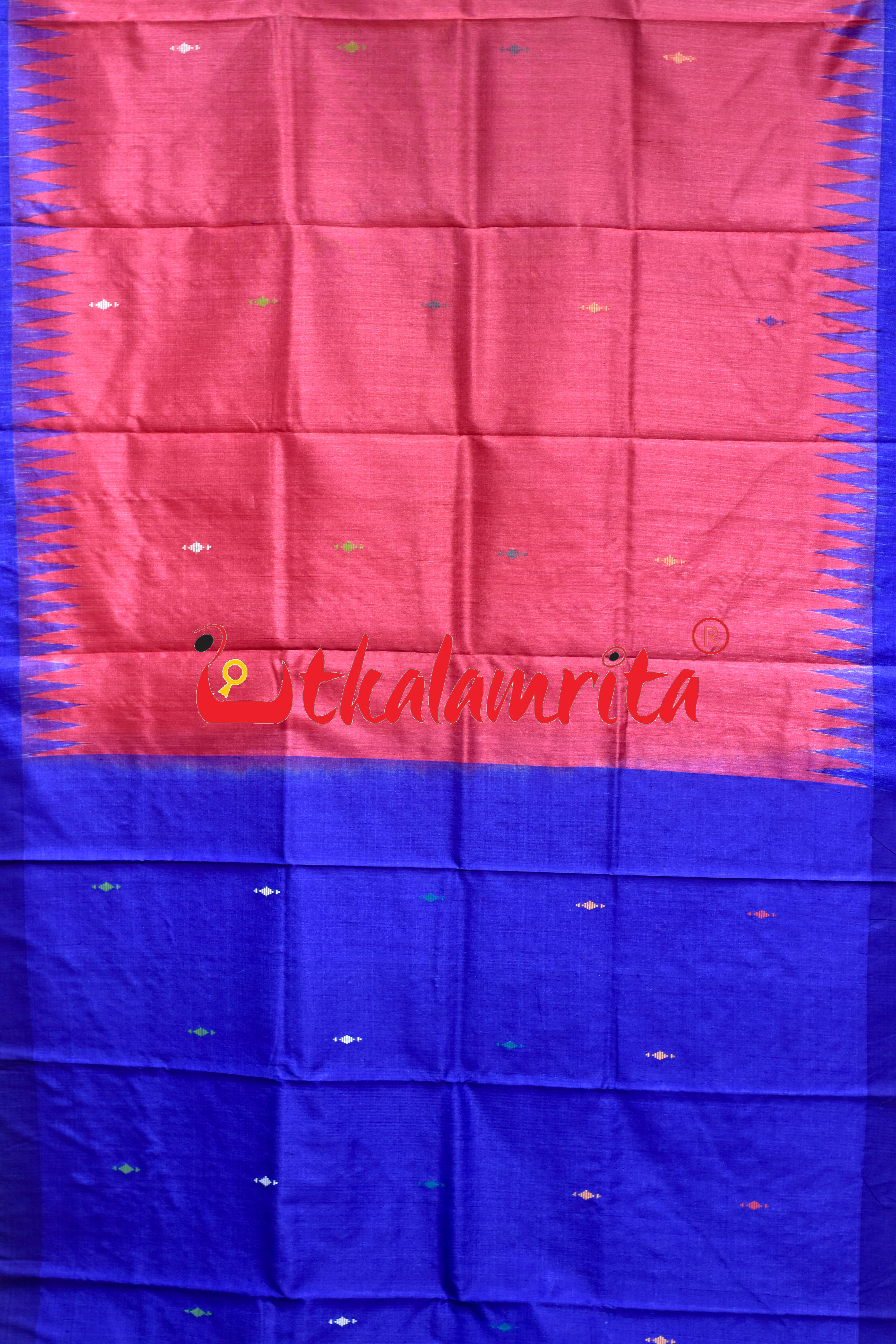 Red Blue Phoda Anchal Gopalpur Tussar Silk Saree