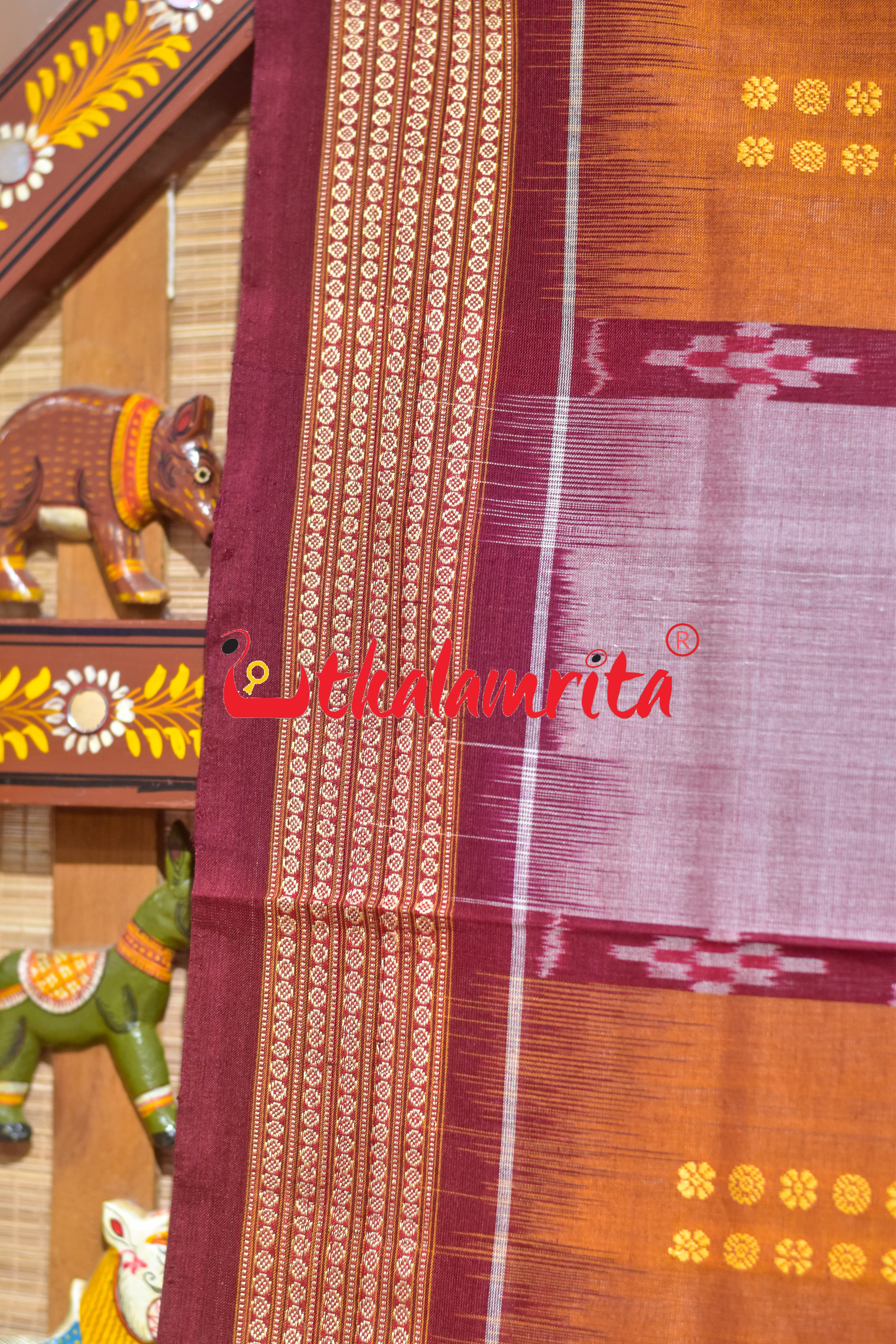 Mustard Peach Pere Bandha Bomkai Cotton Saree
