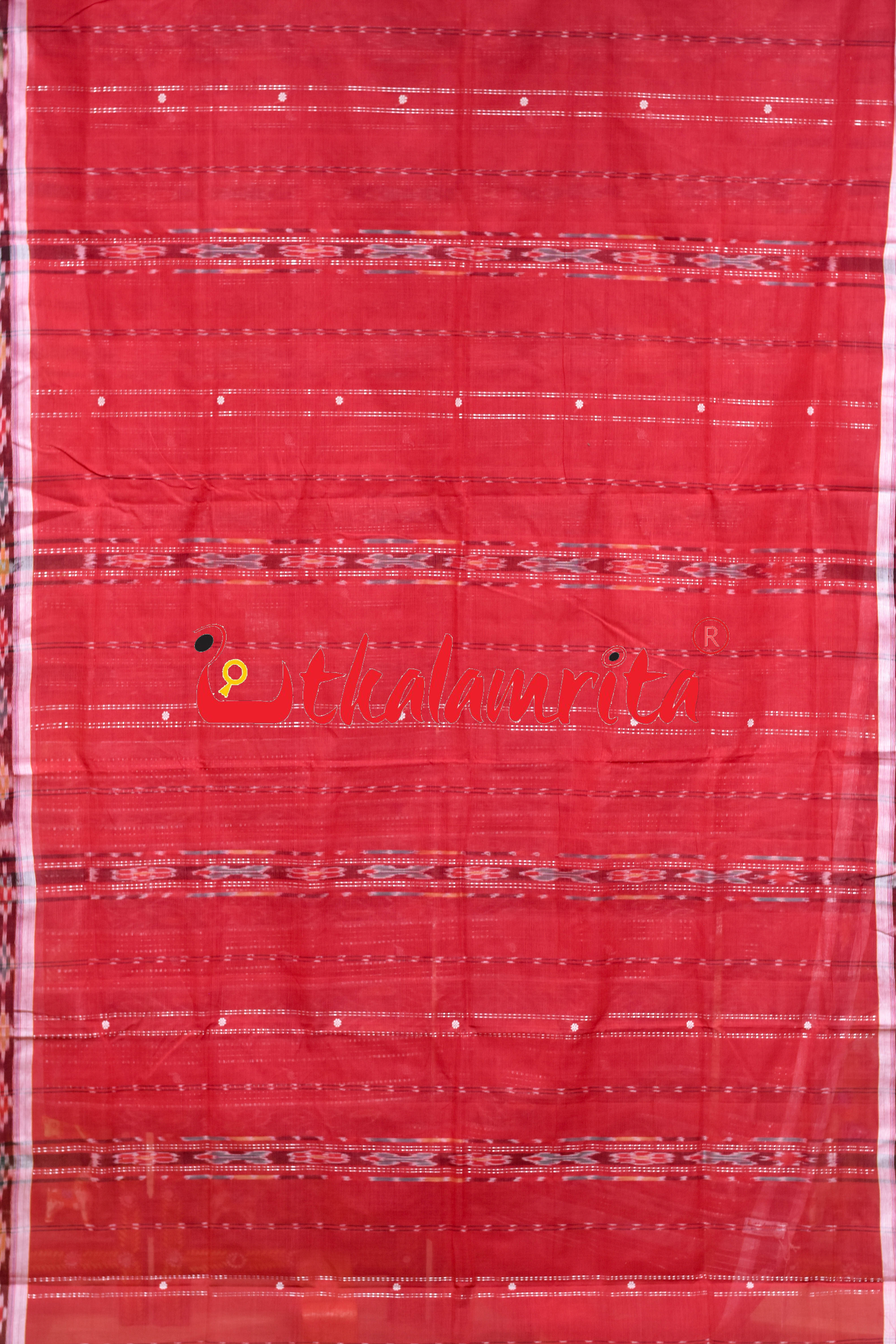 Red Fish Lines Pittala Single Cotton Saree