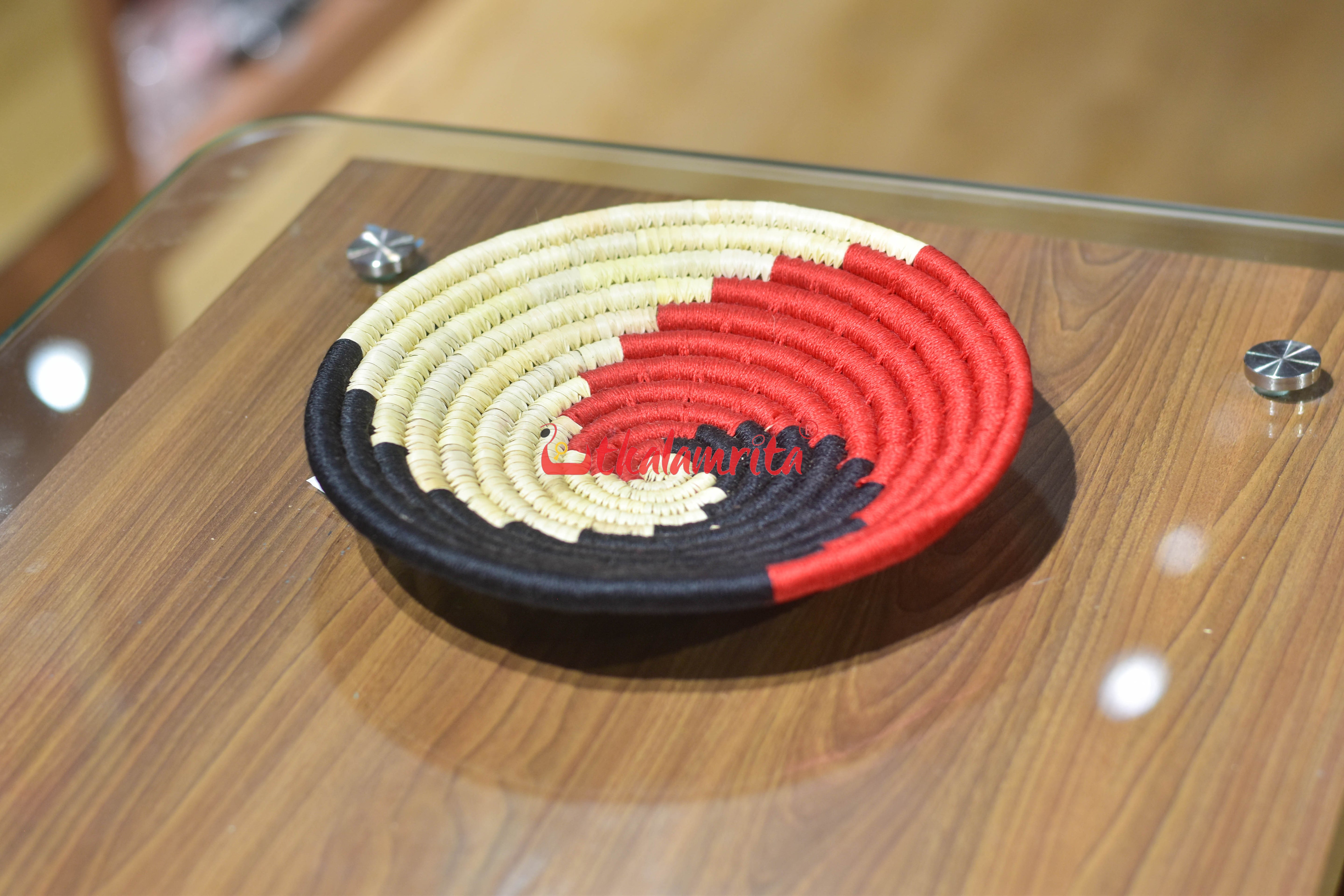 Sabai Grass Red Black Wall Basket- Small