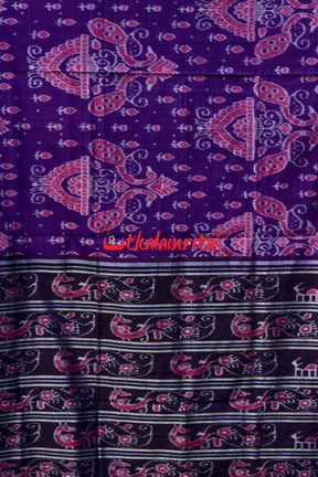 Purple Black Peacocks Khandua Cotton Saree