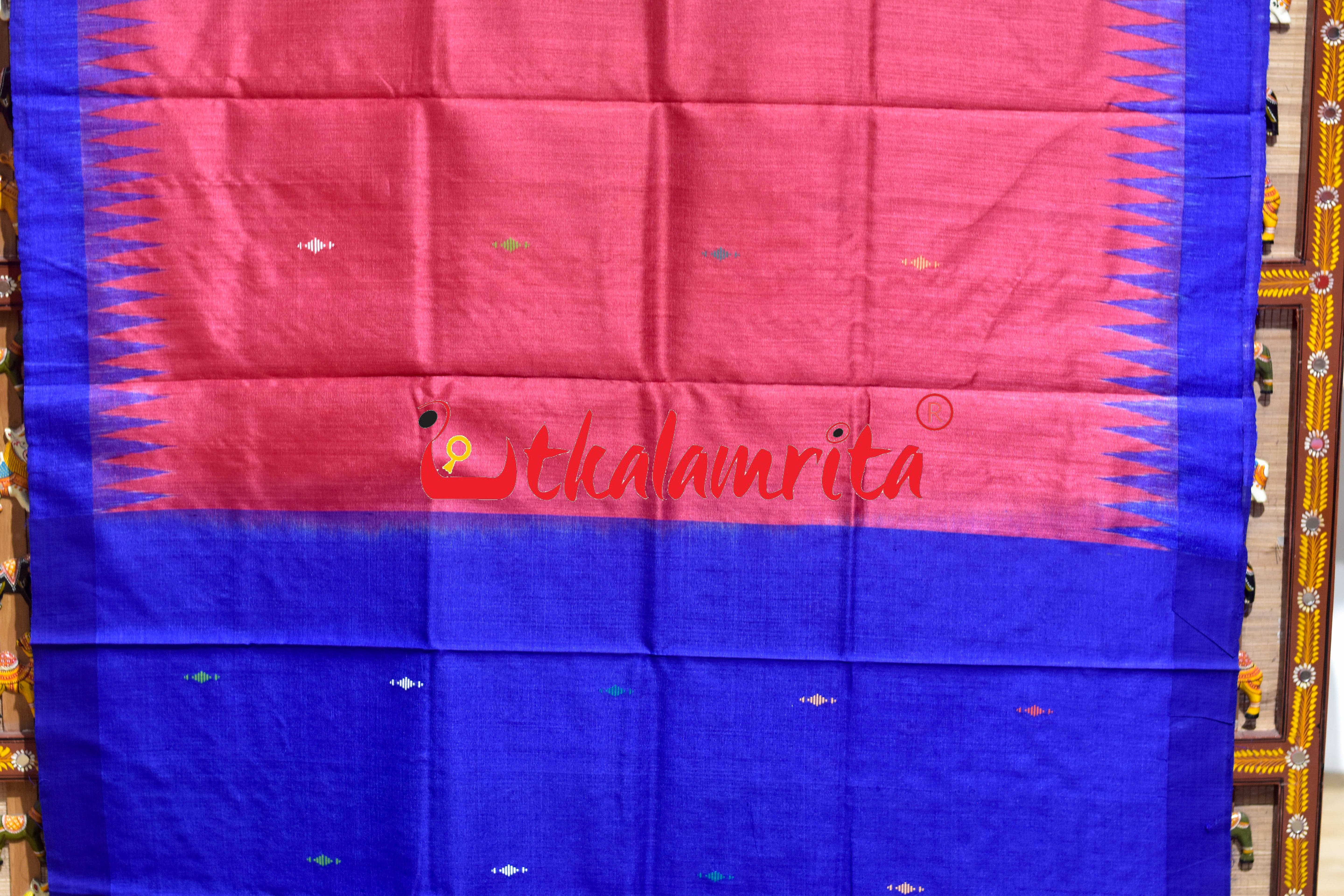 Red Blue Phoda Anchal Gopalpur Tussar Silk Saree