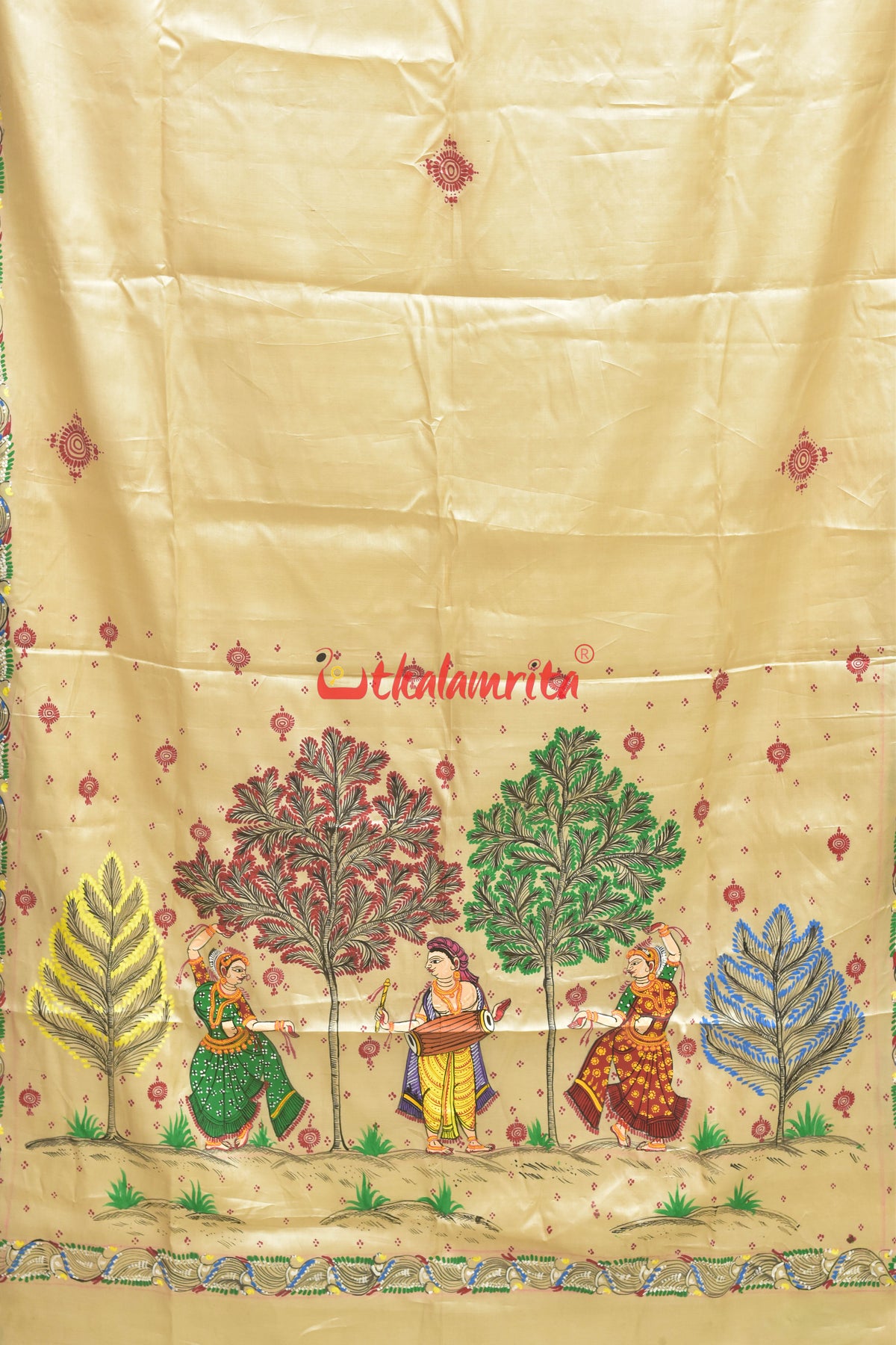 3 Dancers Pattachitra Tussar Silk Saree