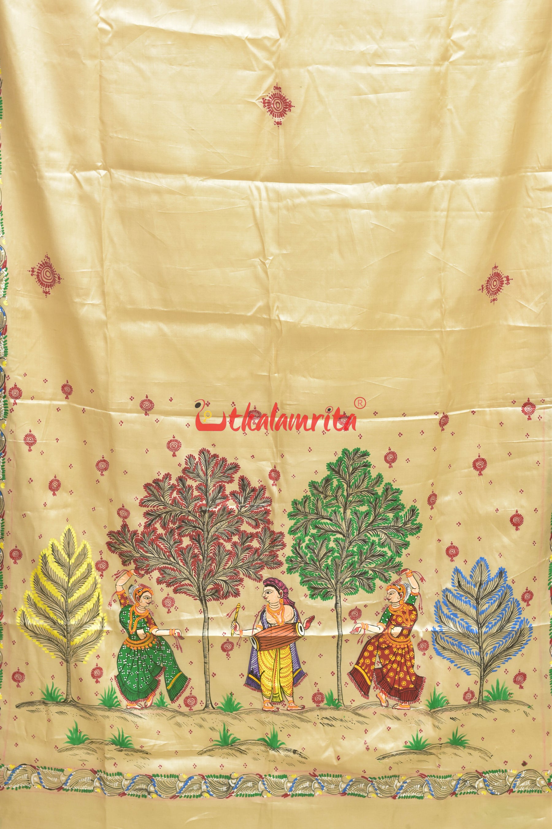 3 Dancers Pattachitra Tussar Silk Saree