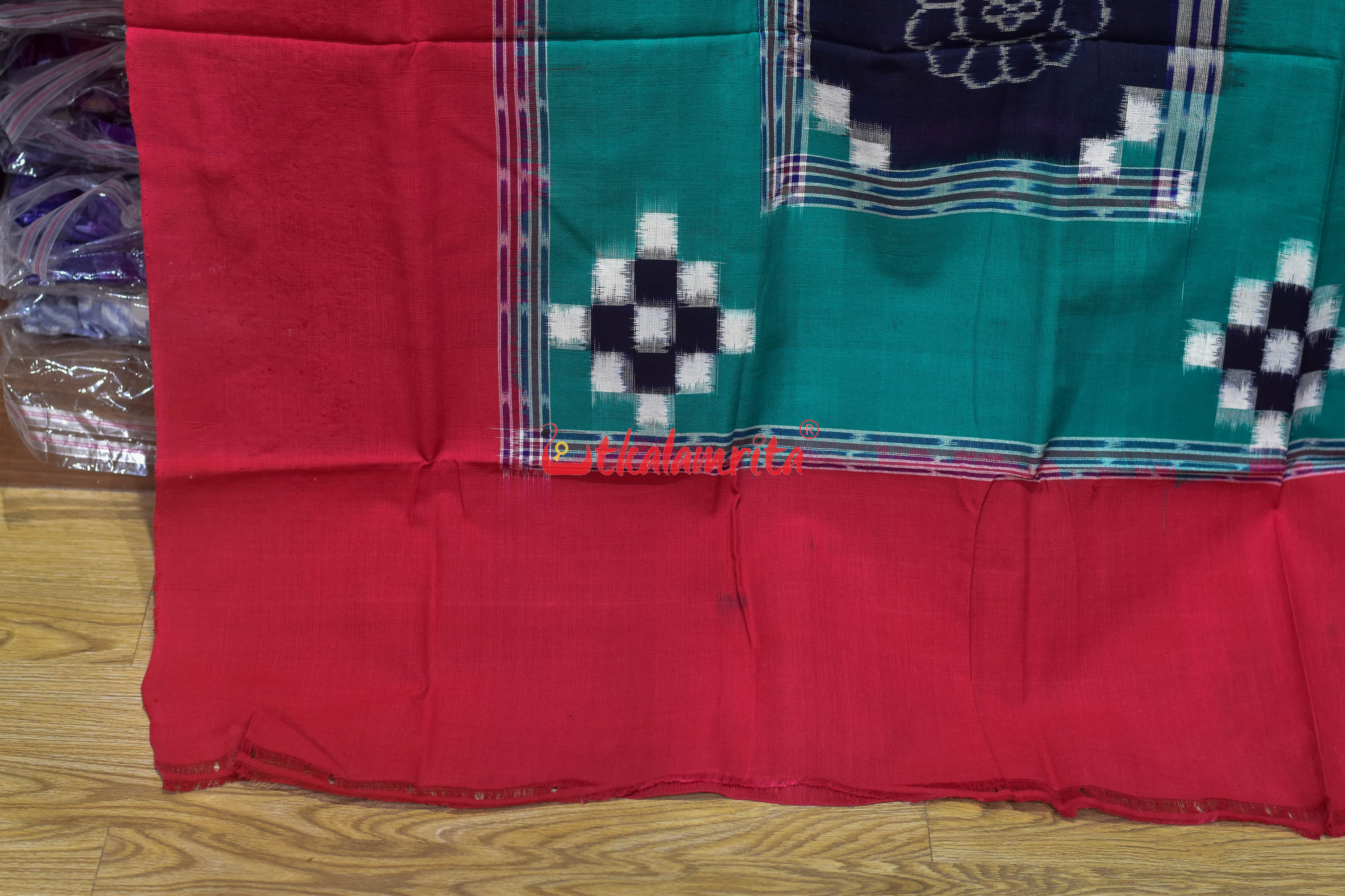 Green Red Flower Bandha Cotton (Single Bedsheet)