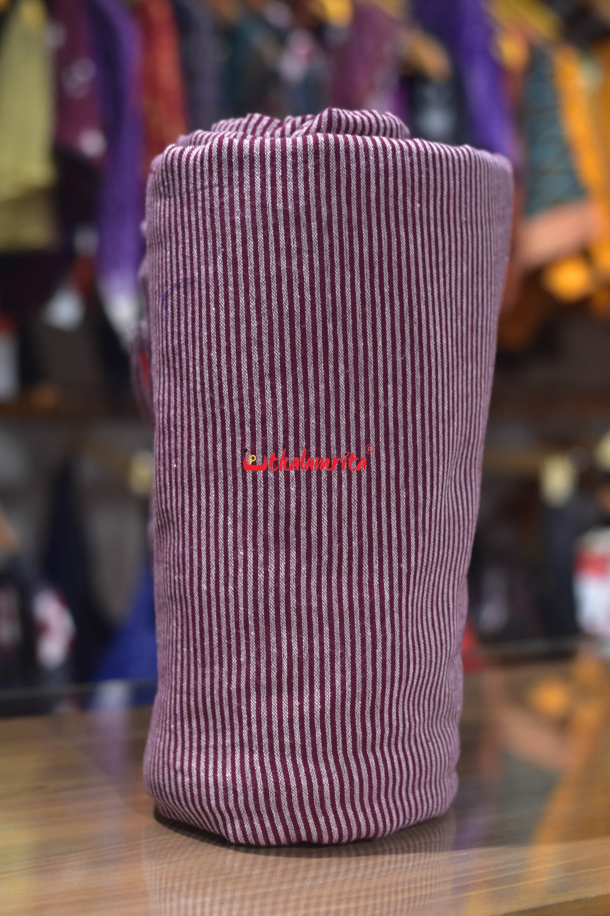 Maroon White Plain Stripes Kotpad (Fabric)