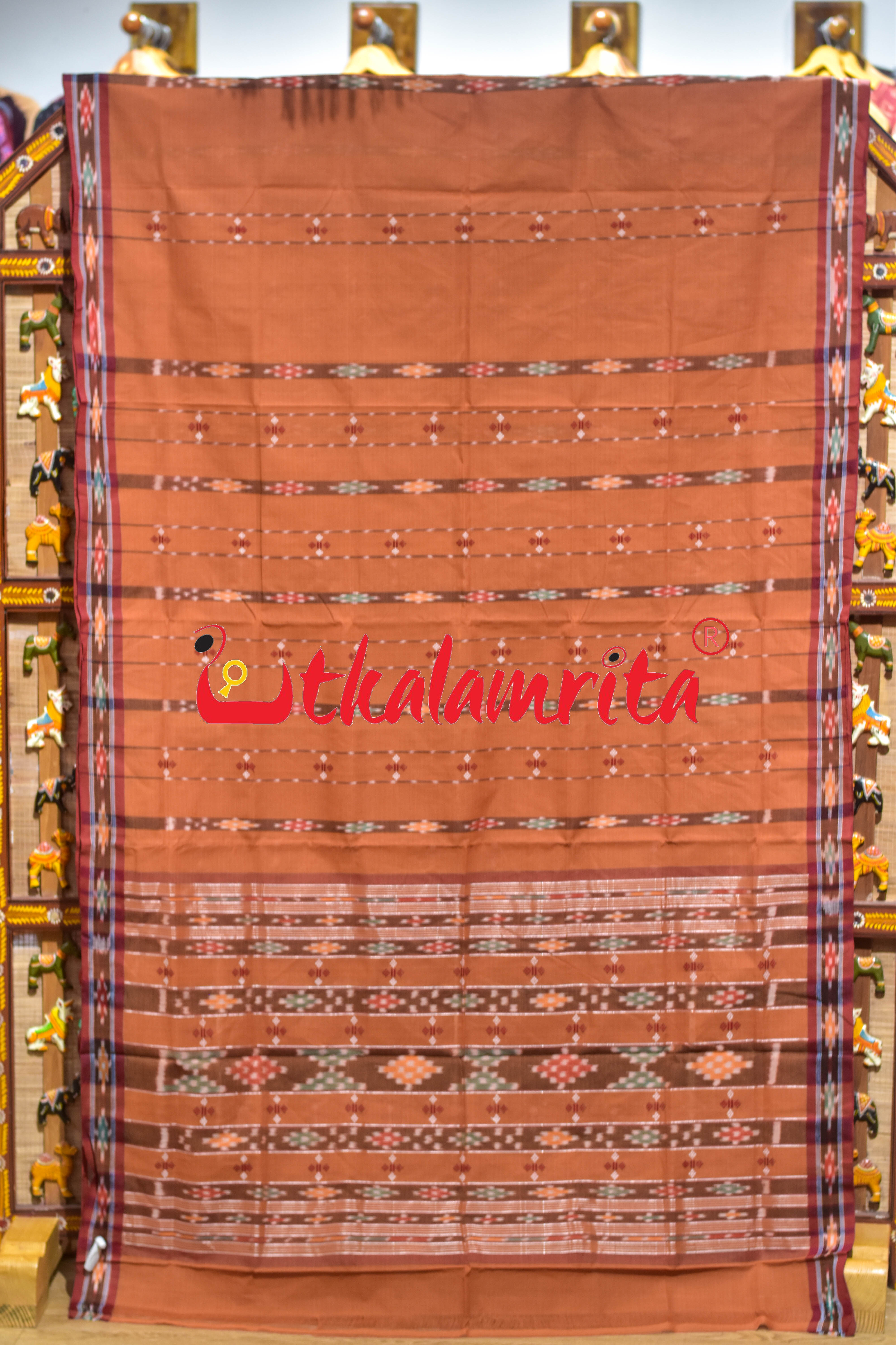 Brown Punji Diamond Pittala Single Cotton Saree