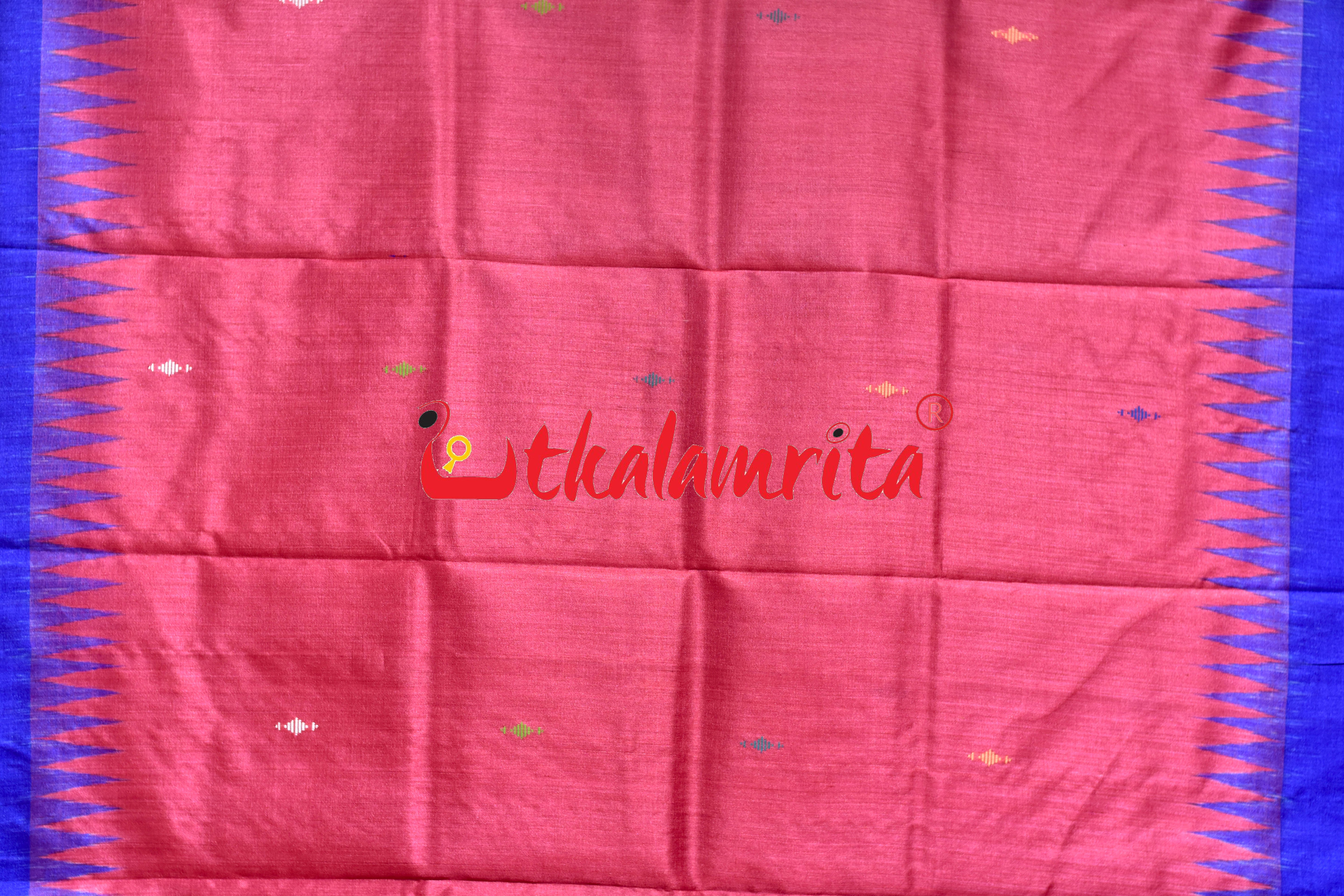 Red Blue Phoda Anchal Gopalpur Tussar Silk Saree