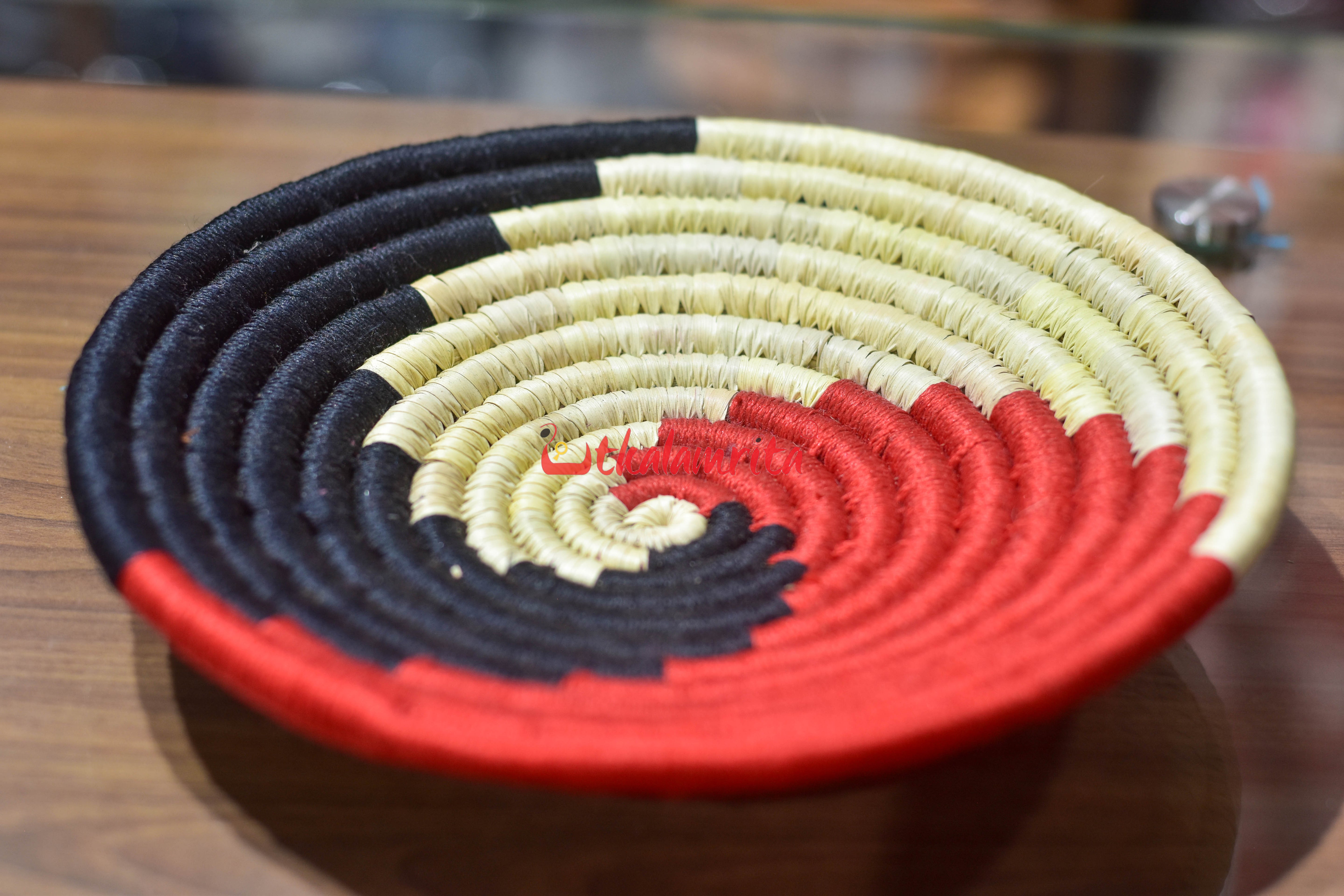 Sabai Grass Red Black Wall Basket- Small