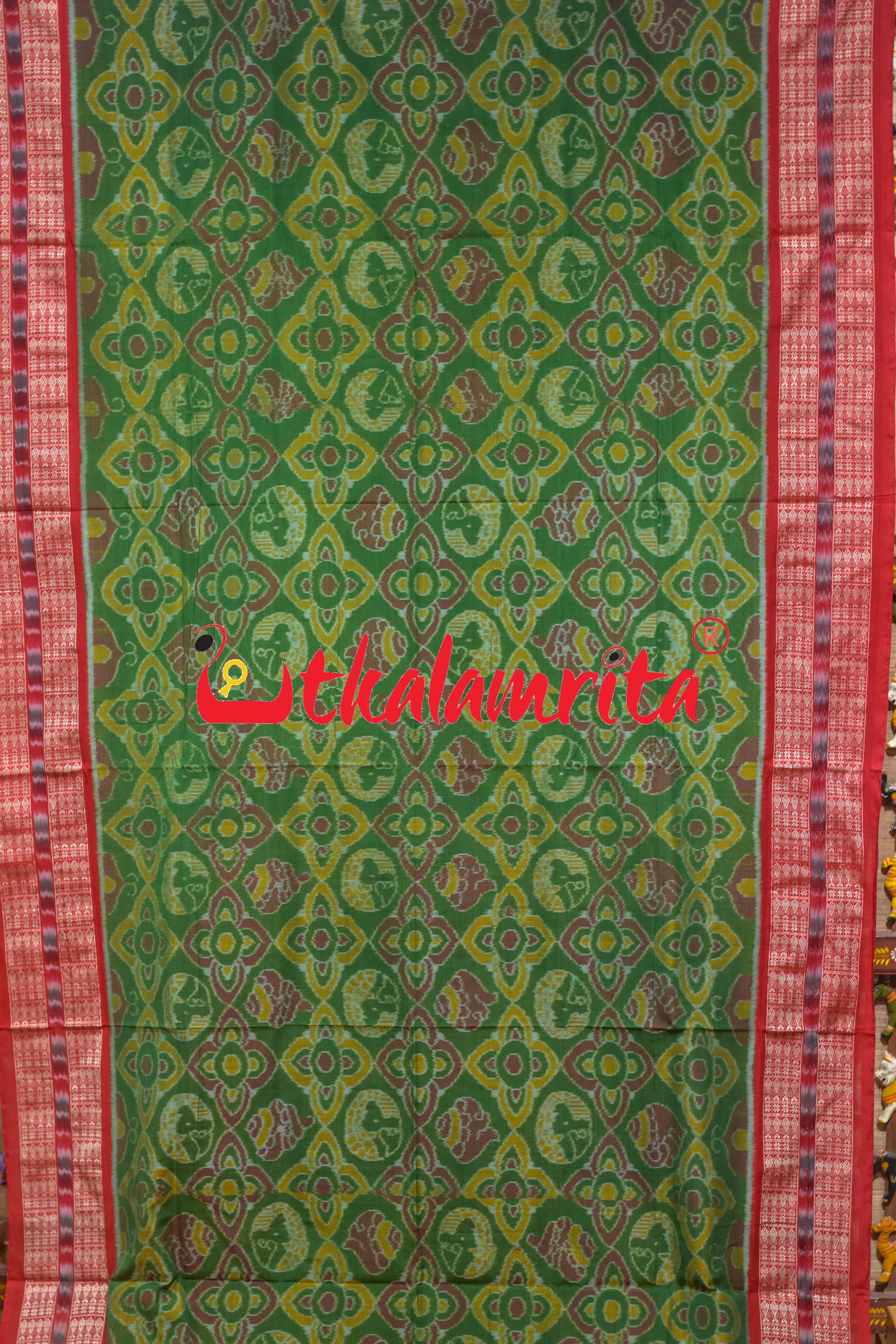 Mehndi Red Round Machha Sambalpuri Cotton Saree