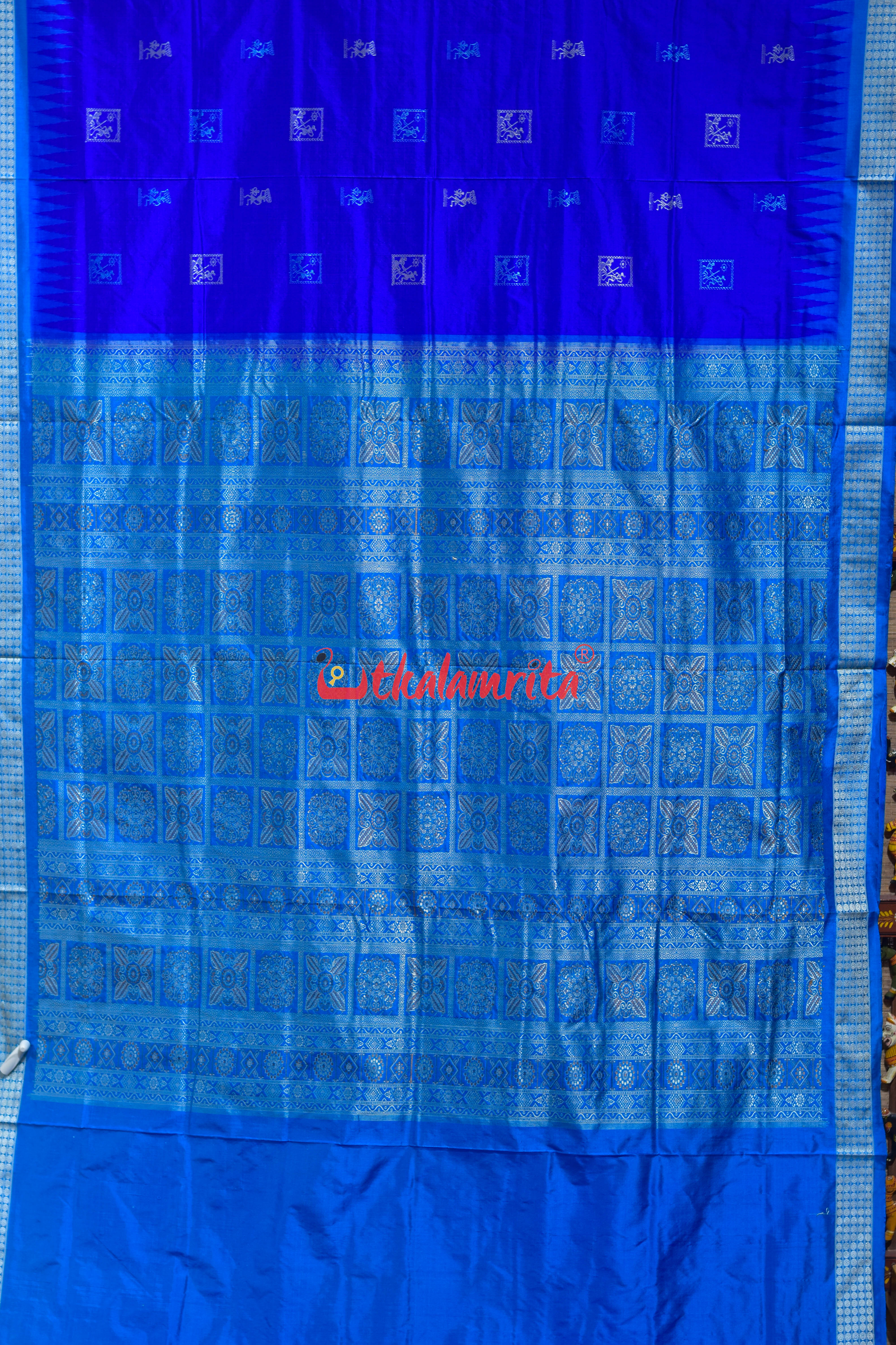 Deep Blue Copper Sulphate Box Tribal Bomkai Silk Saree