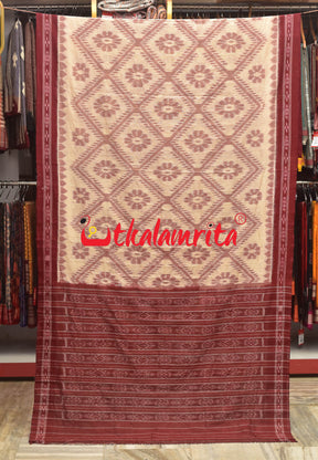 Tussarite Maroon Bada Phula Khandua Cotton Saree