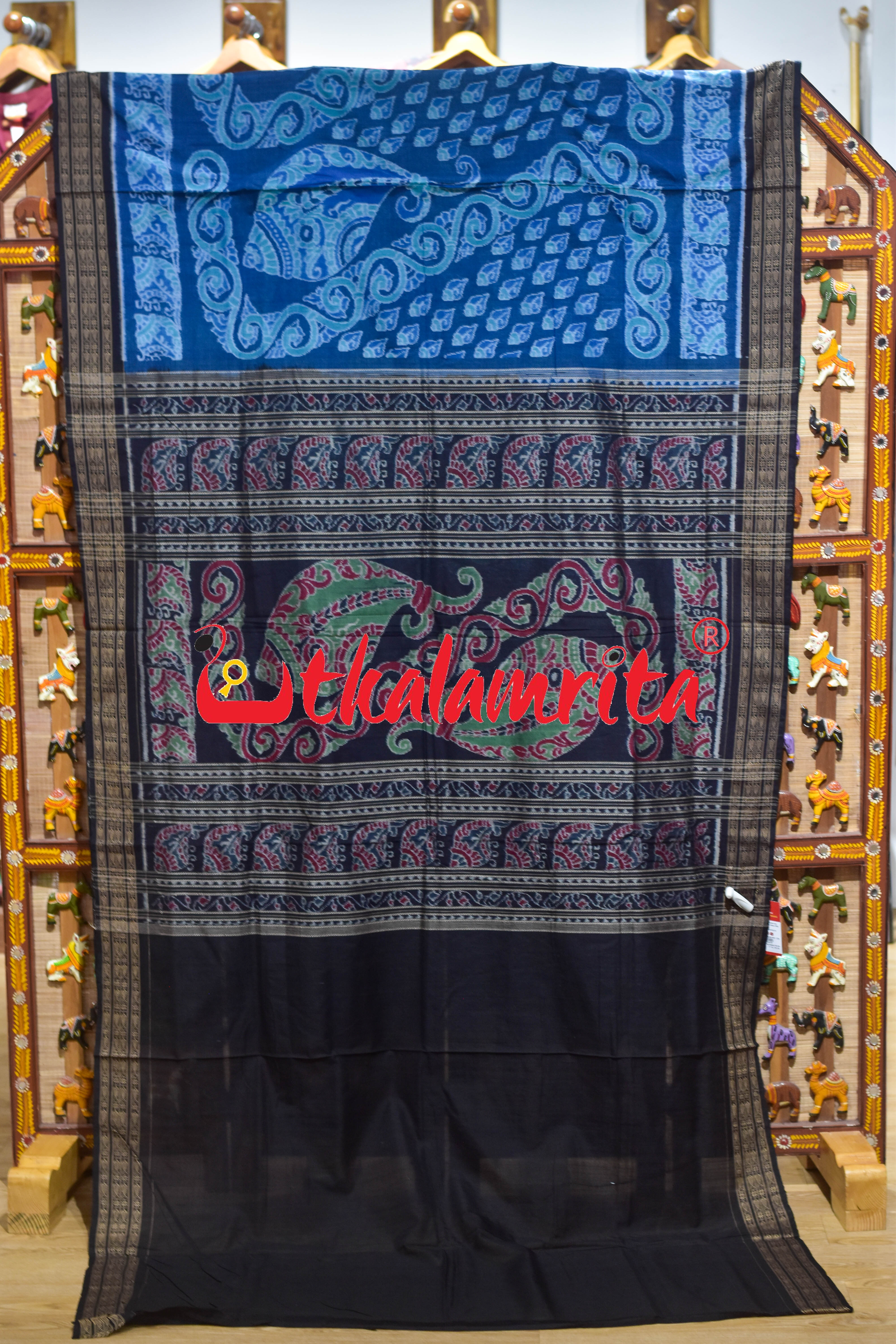 Special Sankha Blue Black Sambalpuri Cotton Saree
