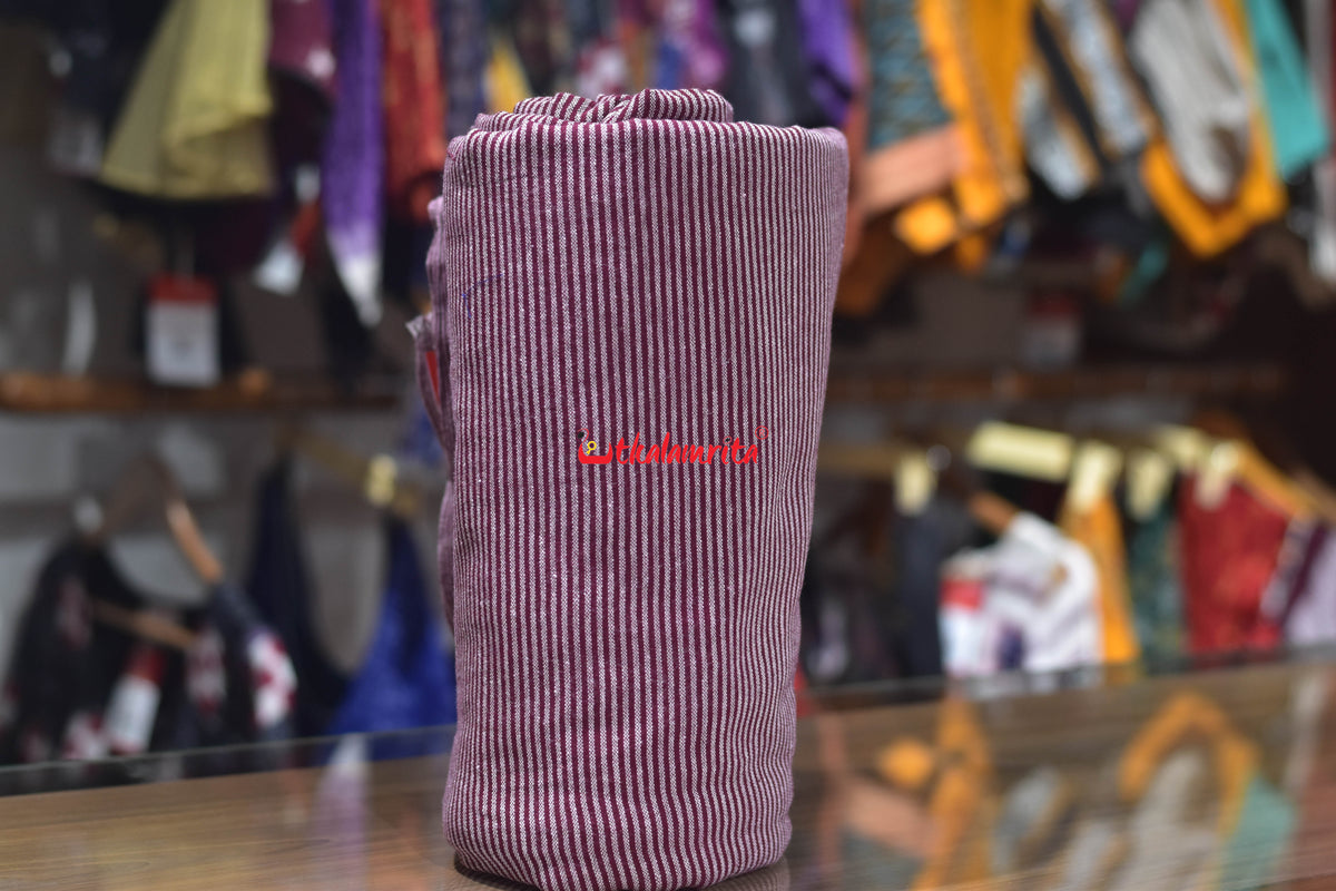 Maroon White Plain Stripes Kotpad (Fabric)