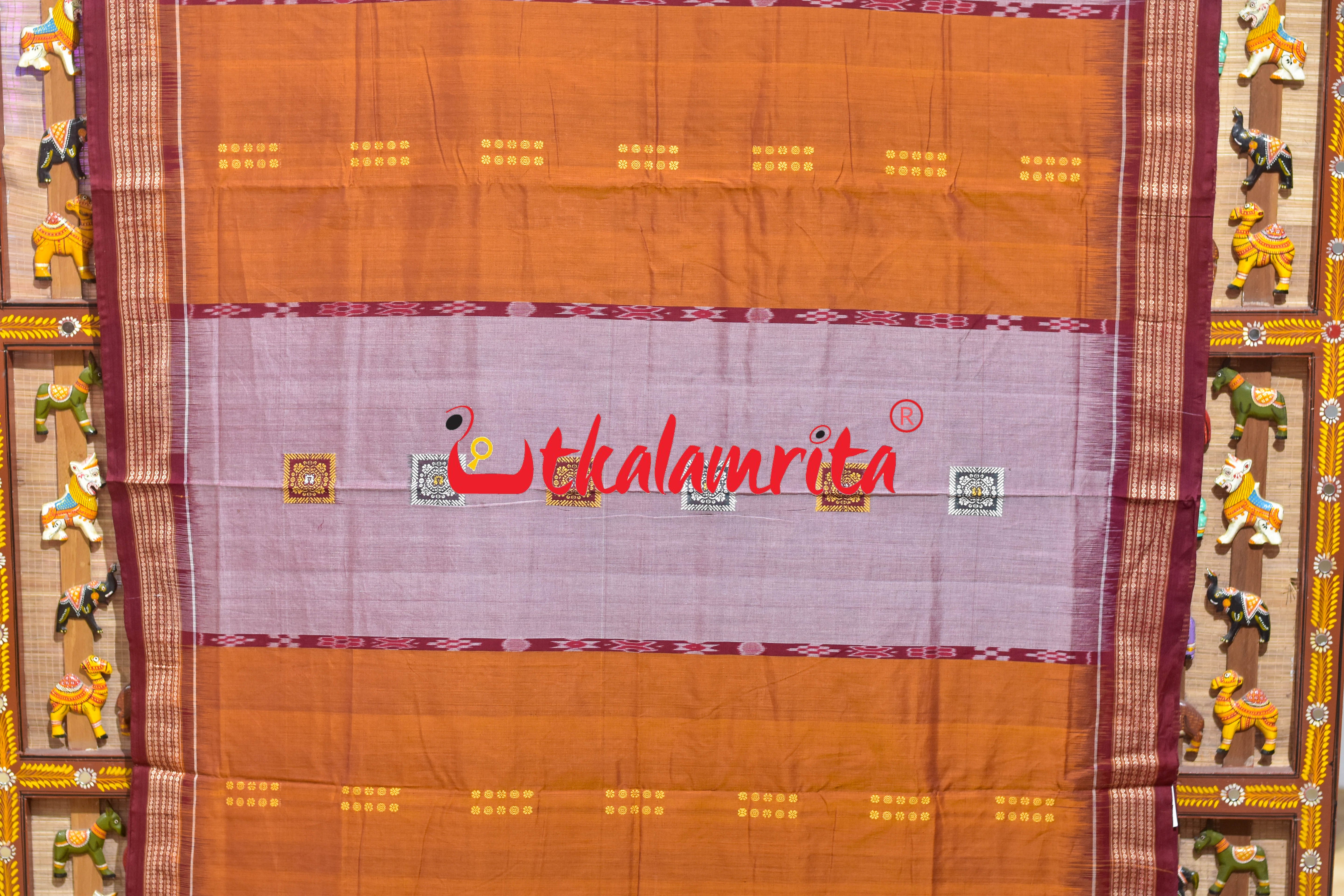 Mustard Peach Pere Bandha Bomkai Cotton Saree