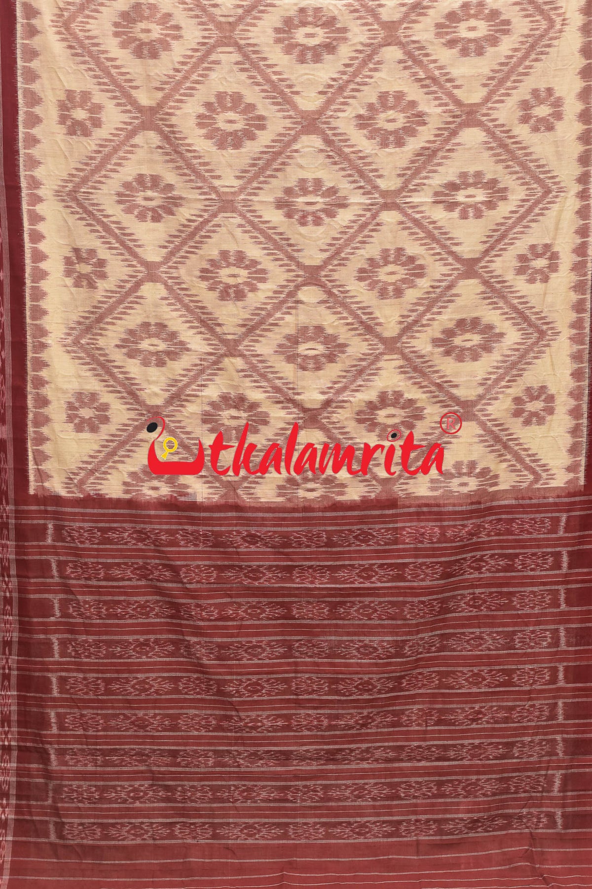 Tussarite Maroon Bada Phula Khandua Cotton Saree