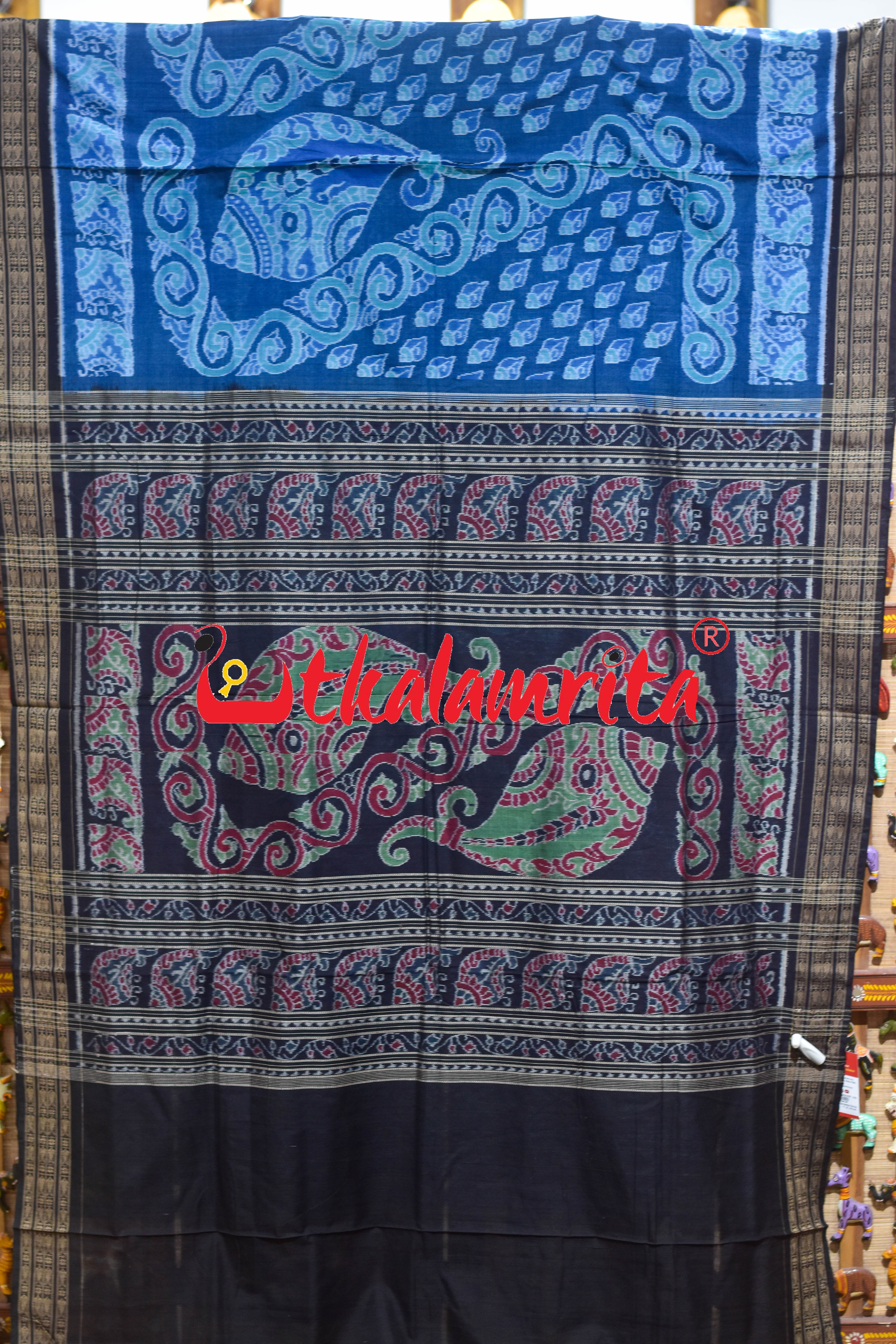 Special Sankha Blue Black Sambalpuri Cotton Saree