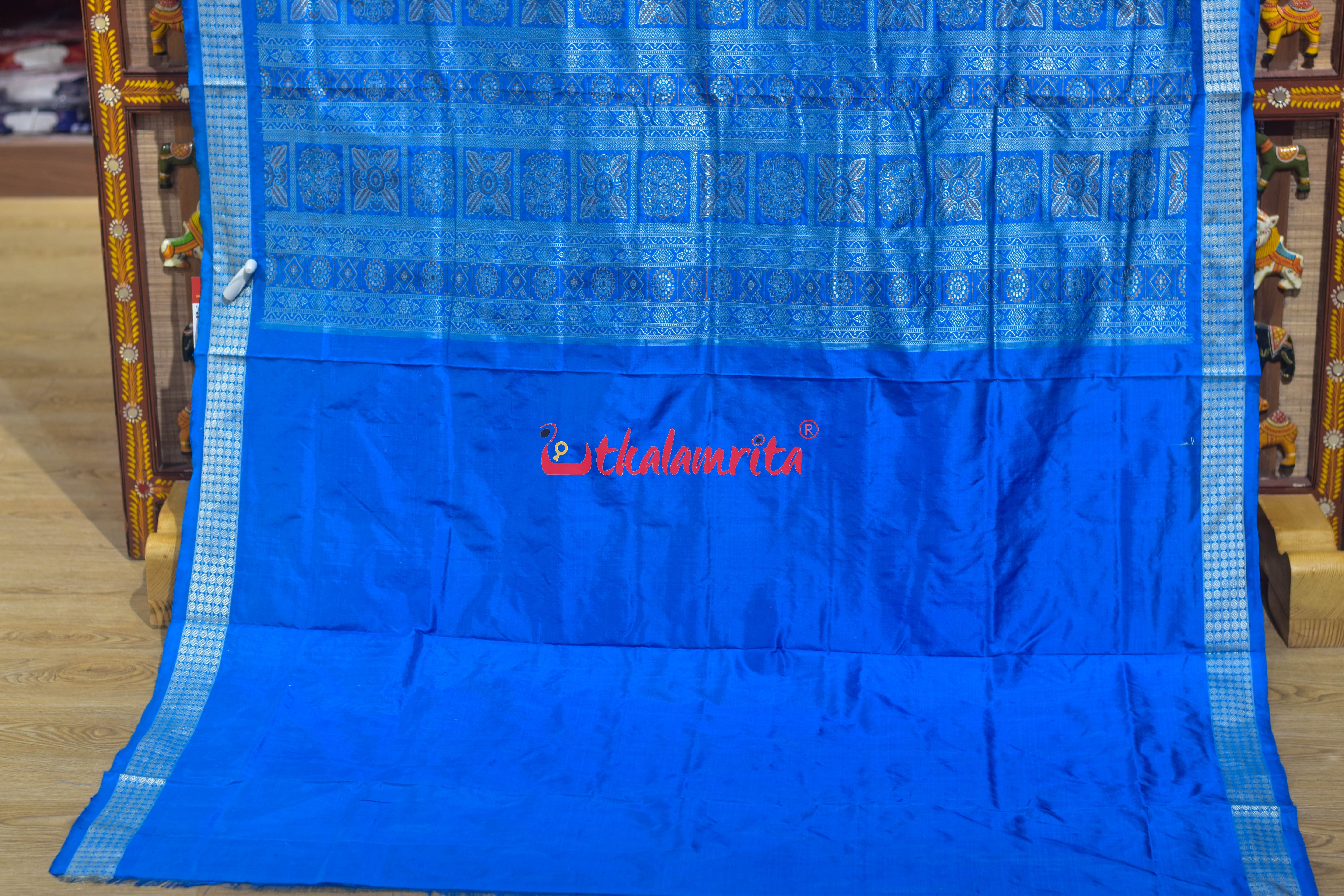 Deep Blue Copper Sulphate Box Tribal Bomkai Silk Saree