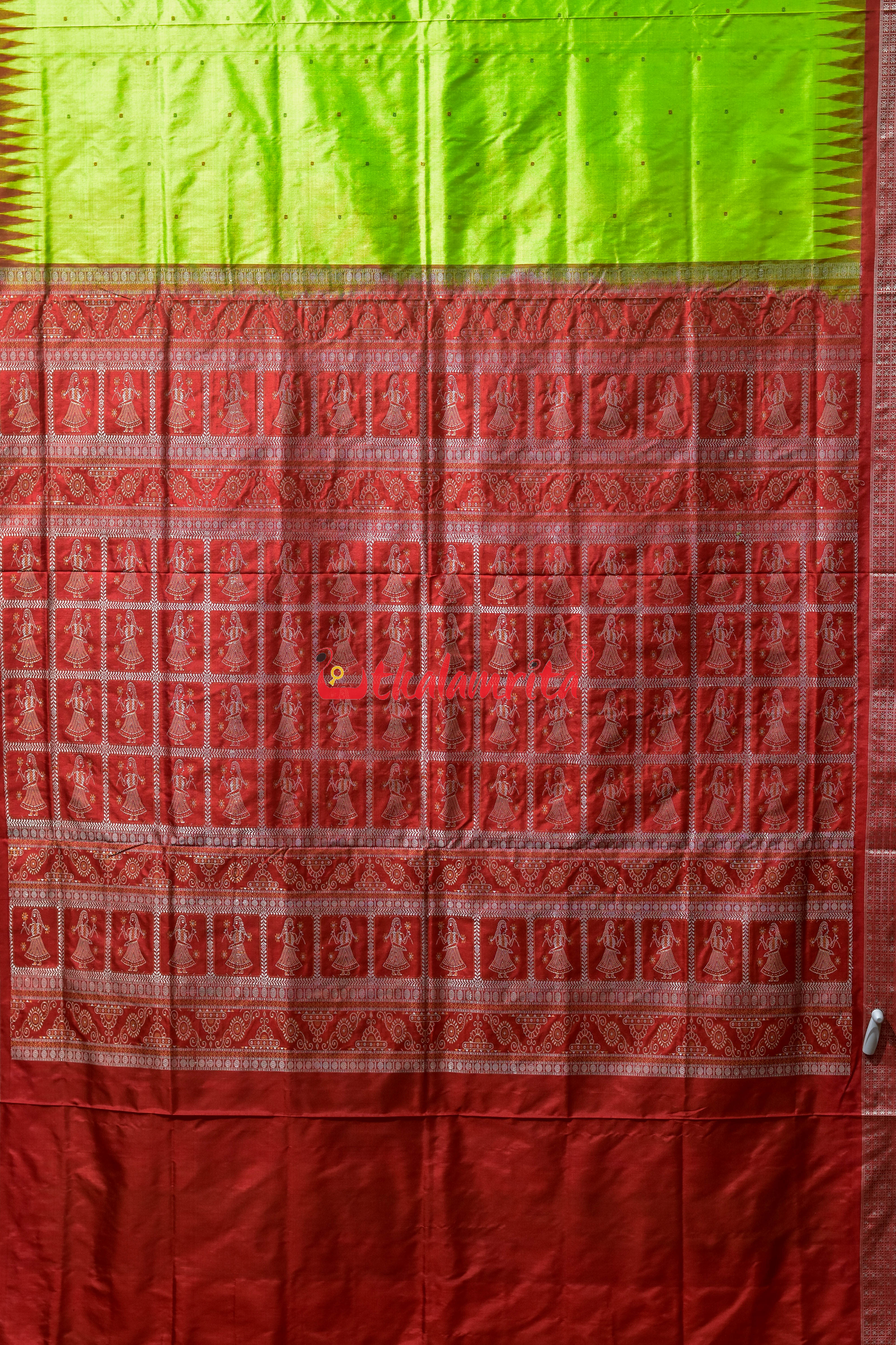 Lime Green Buti Bomkai Silk Saree