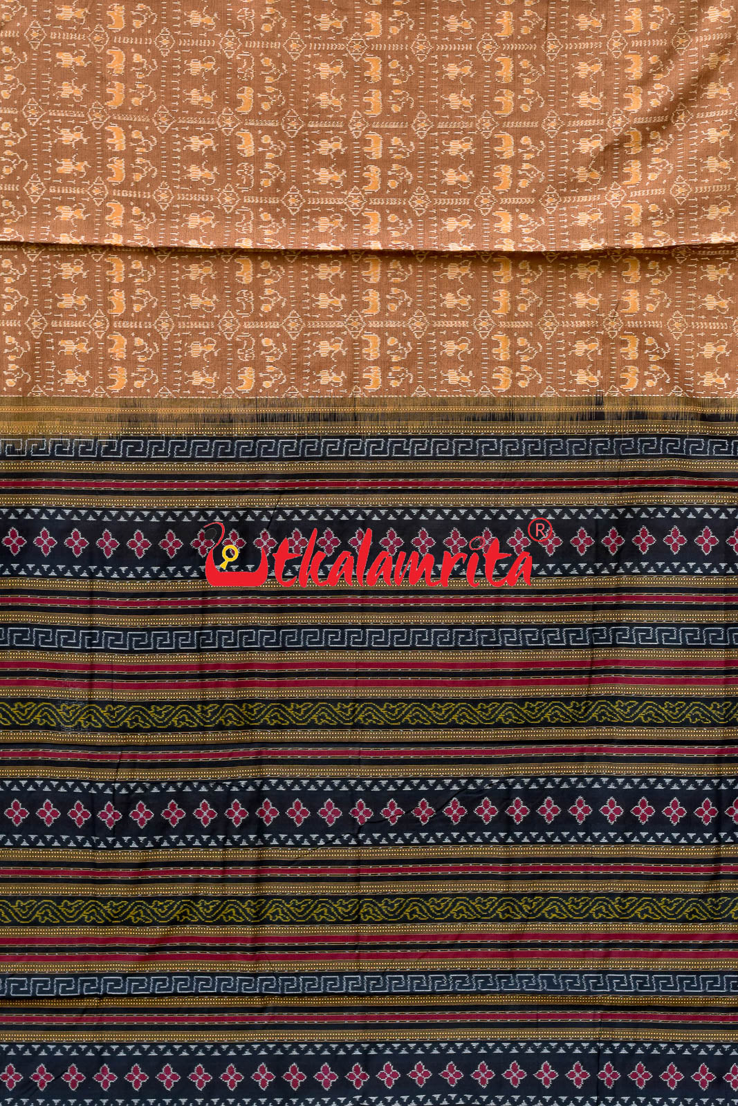 Hathi Design Light Brown Sambalpuri Cotton Saree